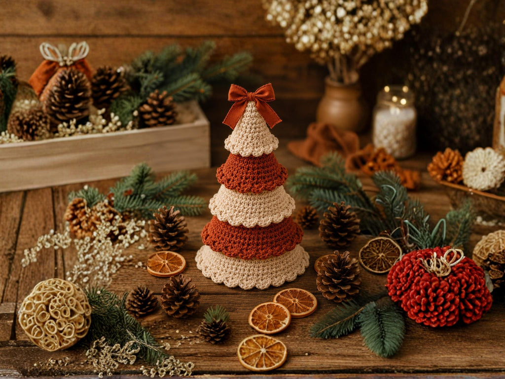 Crochet Christmas Tree Pattern, Standing Tabletop Tree PDF, Scalloped Two-Tone Amigurumi Decor