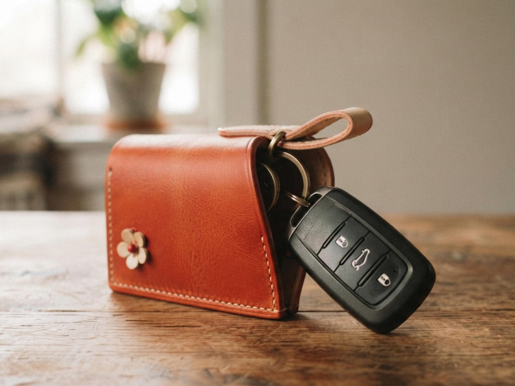 Leather Car Key Case Sewing Pattern, Pull Out Dome Pouch PDF, Faceless Wristlet Keychain, DIY Leathercraft