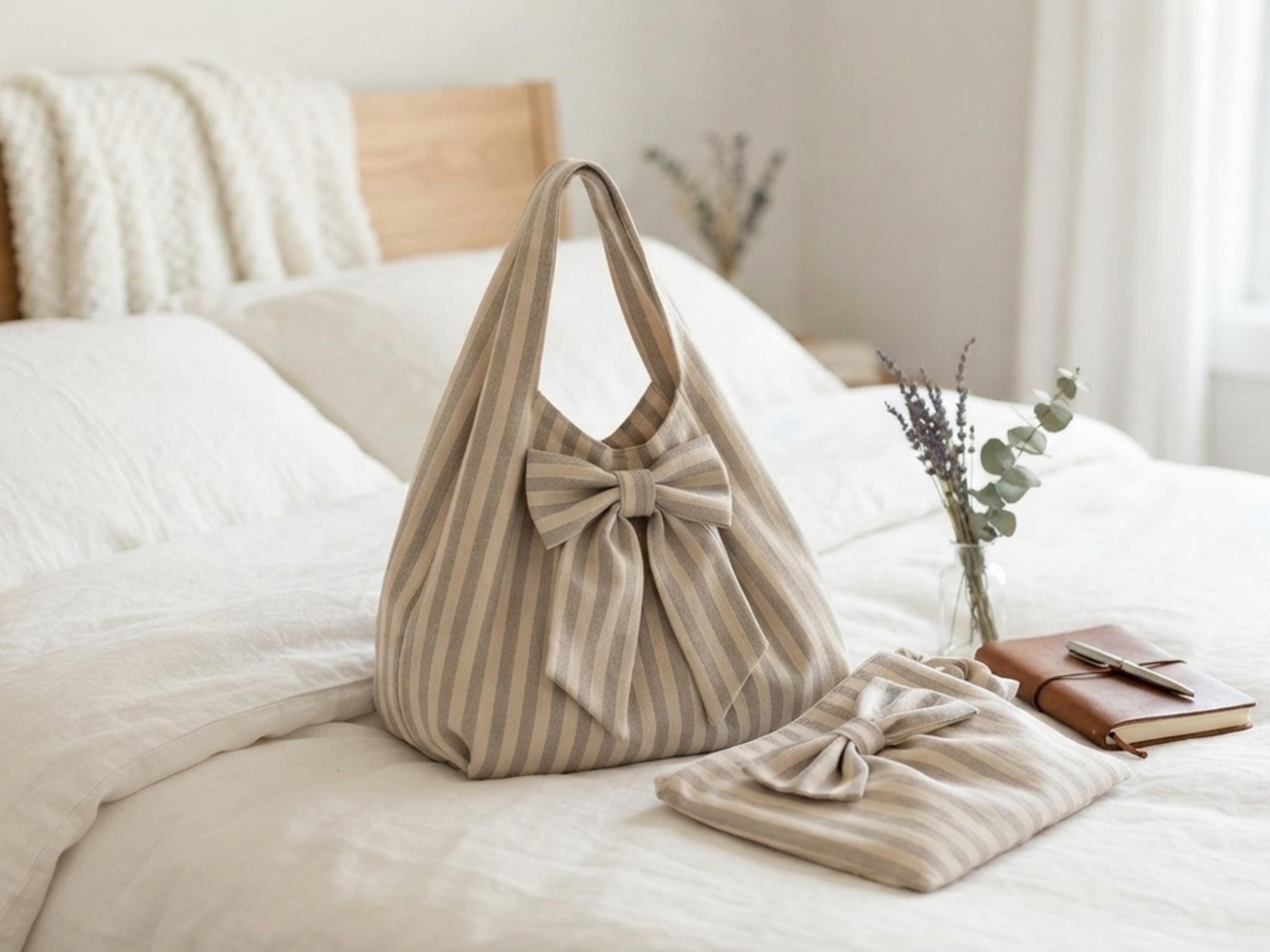 Gathered Bow Tote Bag Sewing Pattern, Slouchy Pleated Tote Tutorial (PDF Download)
