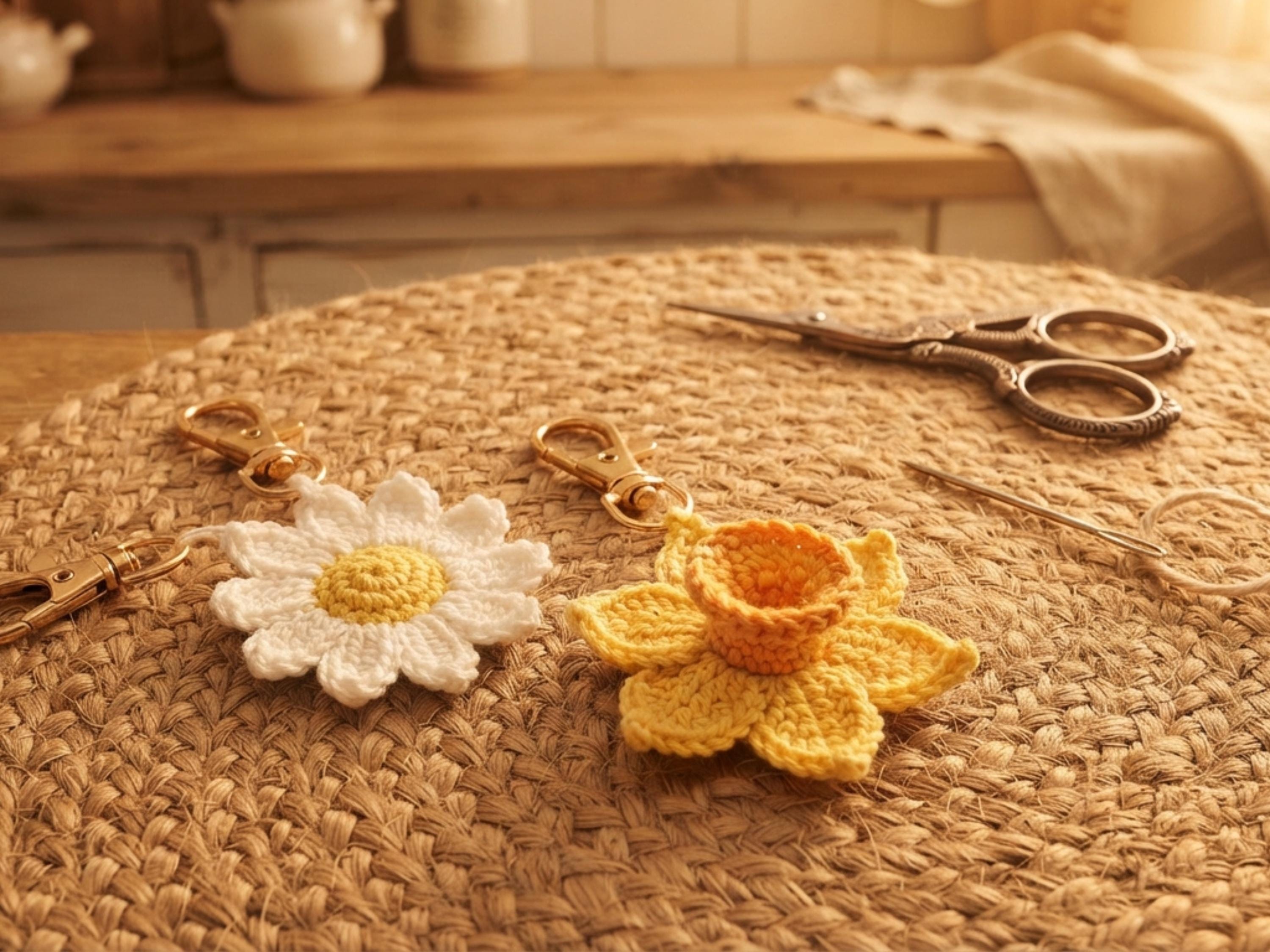 Flower Crochet Keychain Pattern Bundle 10 Designs PDF Amigurumi Bag Charm Sunflower Rose Tulip Peony Daisy Beginner Digital Download