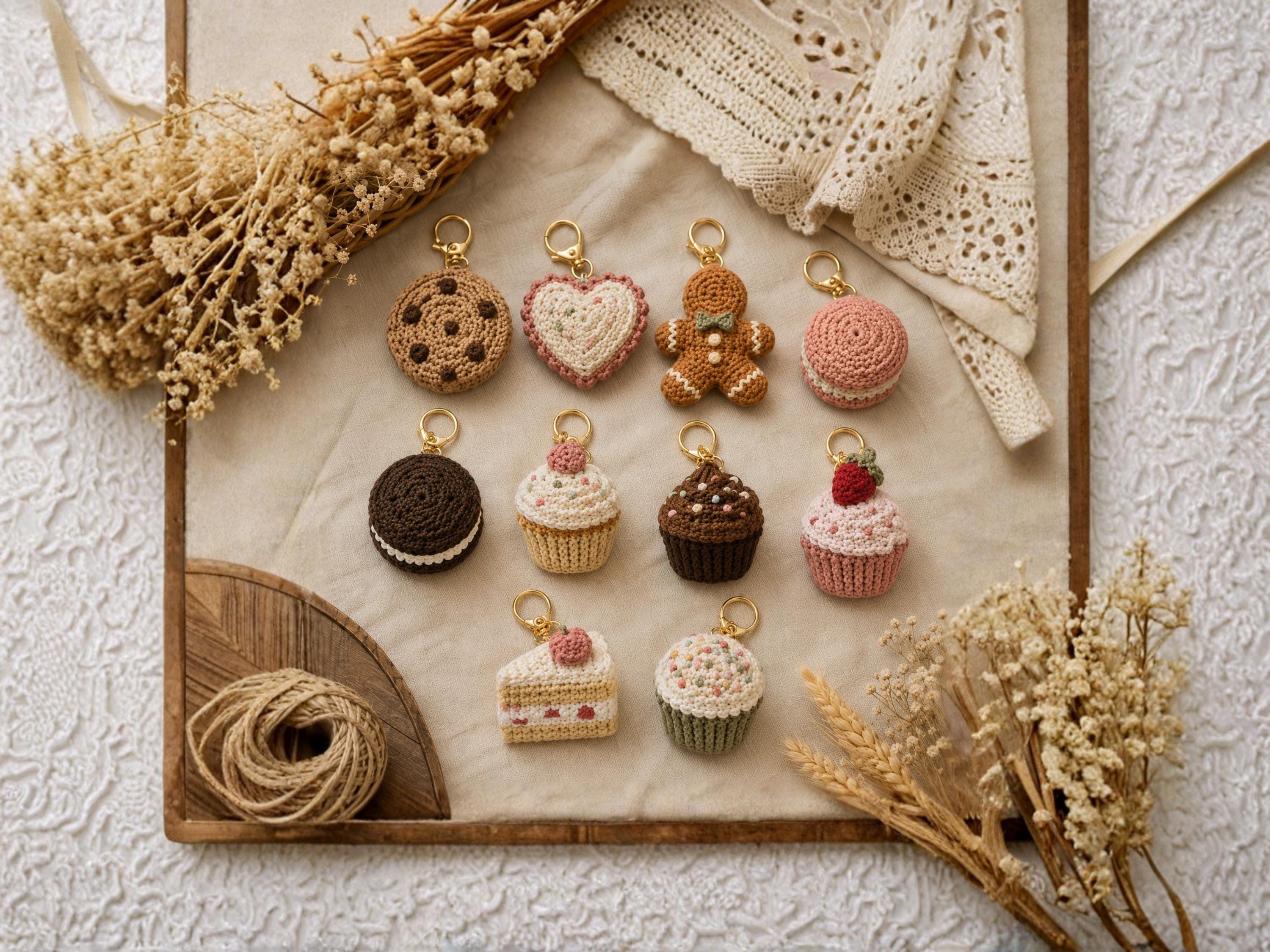 RETIREMENT SALE *Cookie Cupcake Crochet Keychain Pattern Bundle 10 Designs PDF Amigurumi Bag Charm Gingerbread Macaron Beginner Digital