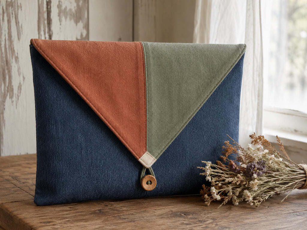 Denim Tote Sewing Pattern PDF Envelope Clutch Pennant Patchwork Flap Farmhouse Bag Digital Download