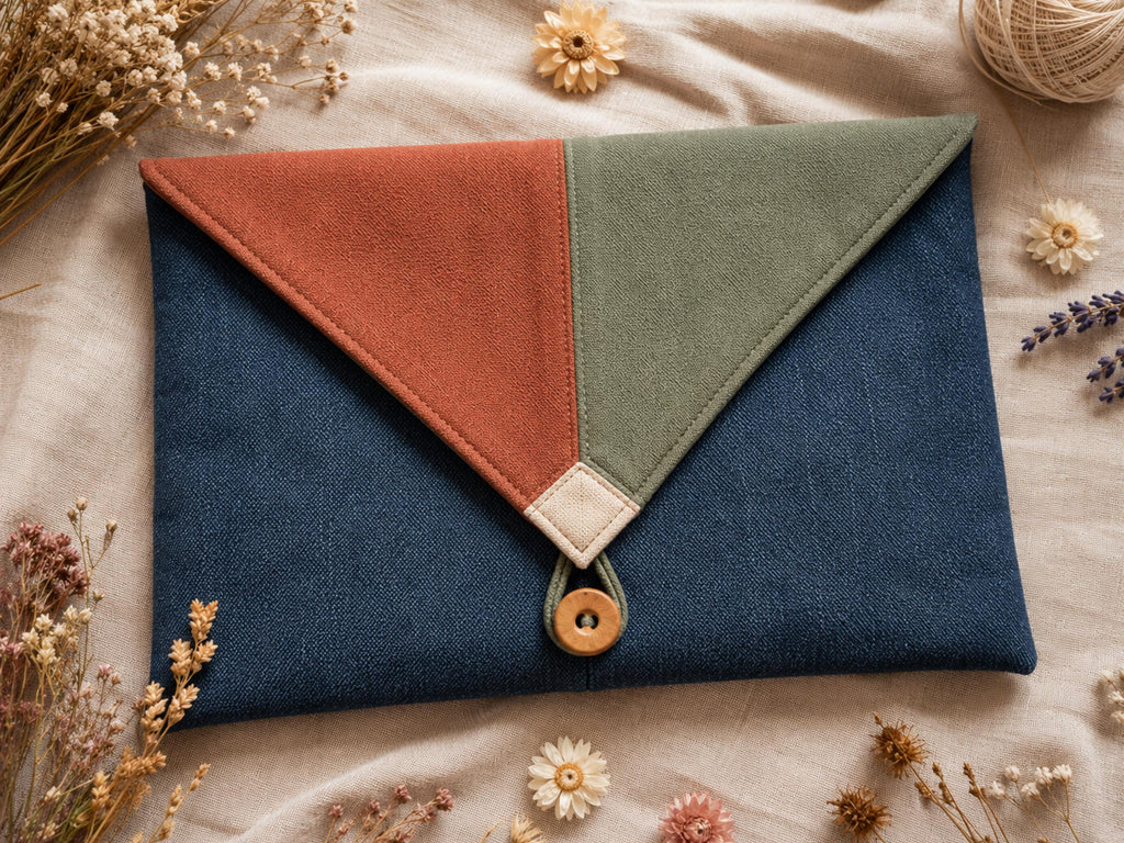 Denim Tote Sewing Pattern PDF Envelope Clutch Pennant Patchwork Flap Farmhouse Bag Digital Download