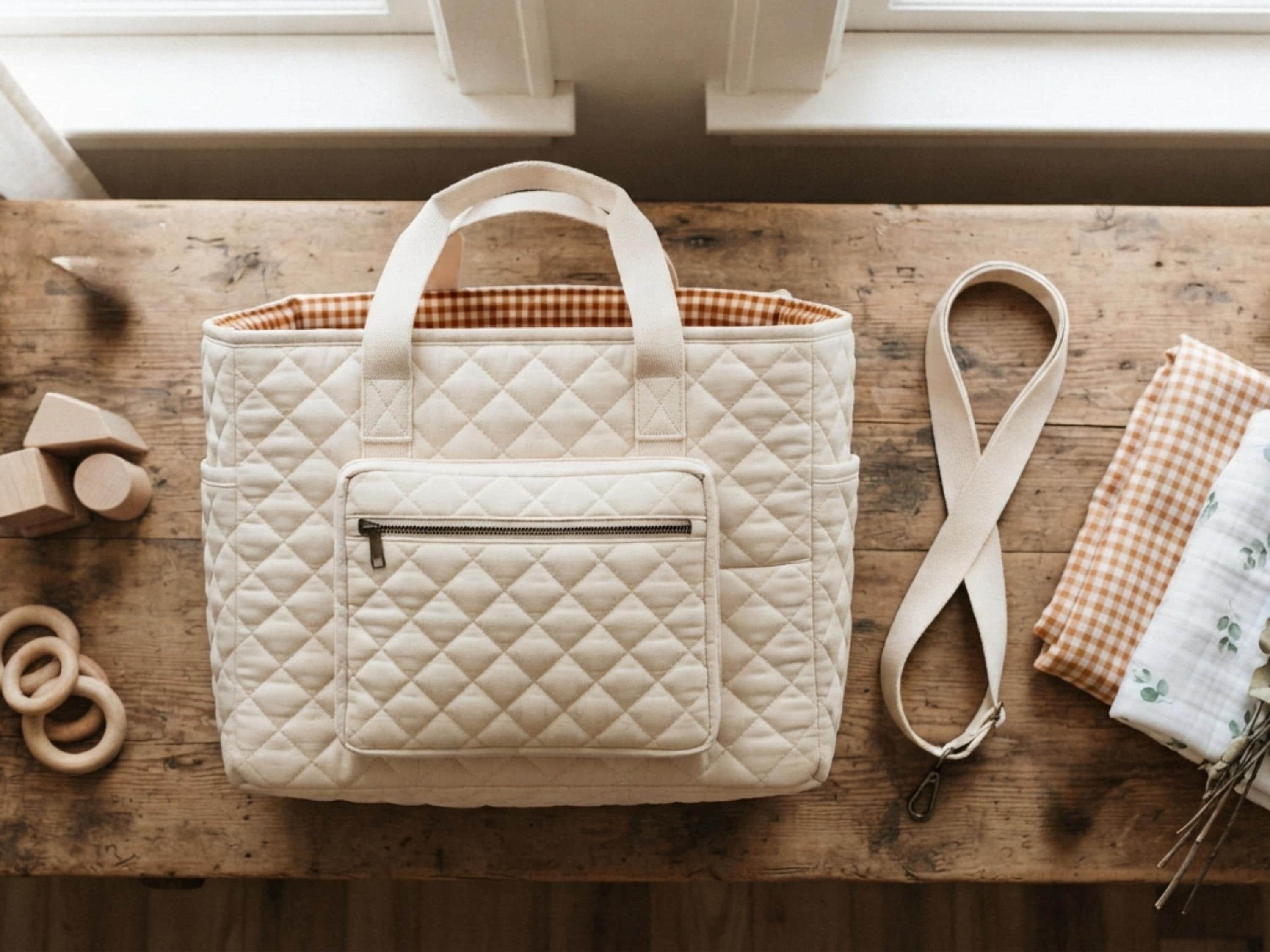 Quilted Diaper Bag Sewing Pattern | Baby Tote with Stroller Straps (PDF Download)