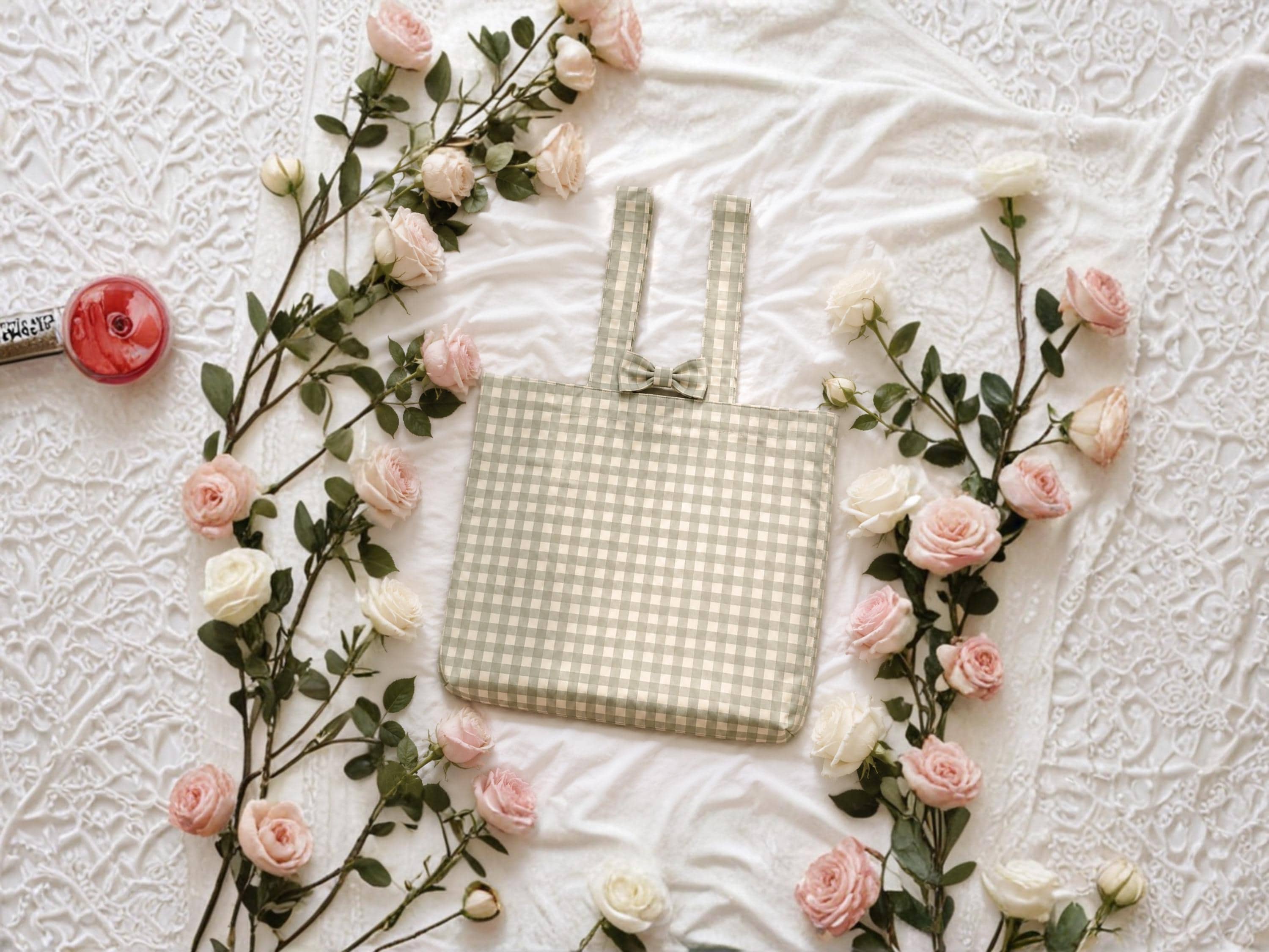 Bow Tote Sewing Pattern PDF Slouchy Shoulder Bag Gingham Beginner Sewing Pattern Instant Download