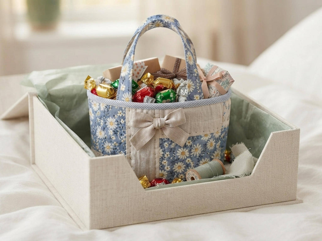 Mini Gift Tote Bag Sewing Pattern | Beginner Box Tote, Patchwork Fabric (PDF Download)
