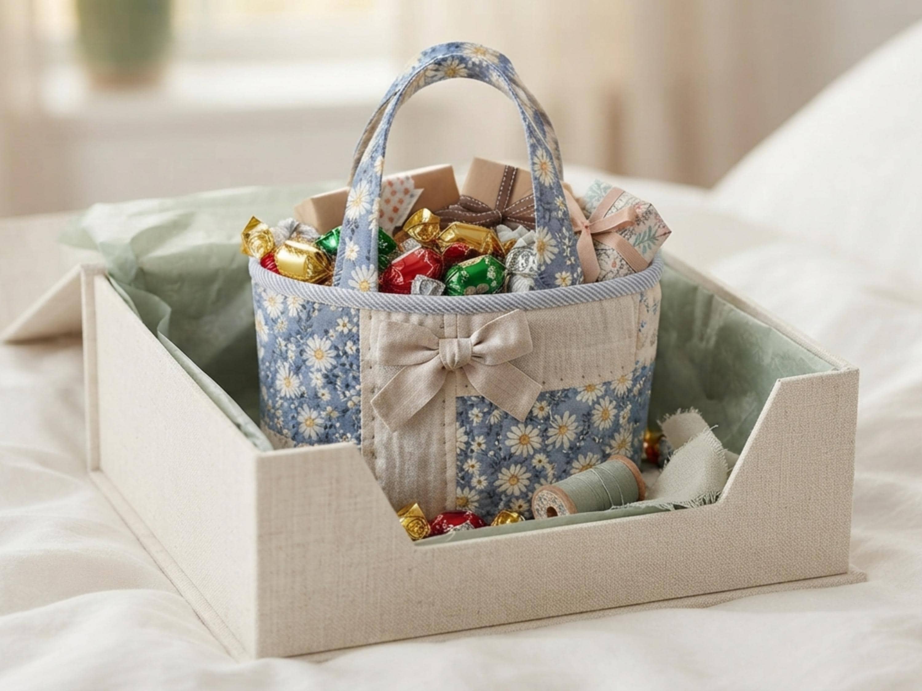 Mini Gift Tote Bag Sewing Pattern | Beginner Box Tote, Patchwork Fabric (PDF Download)