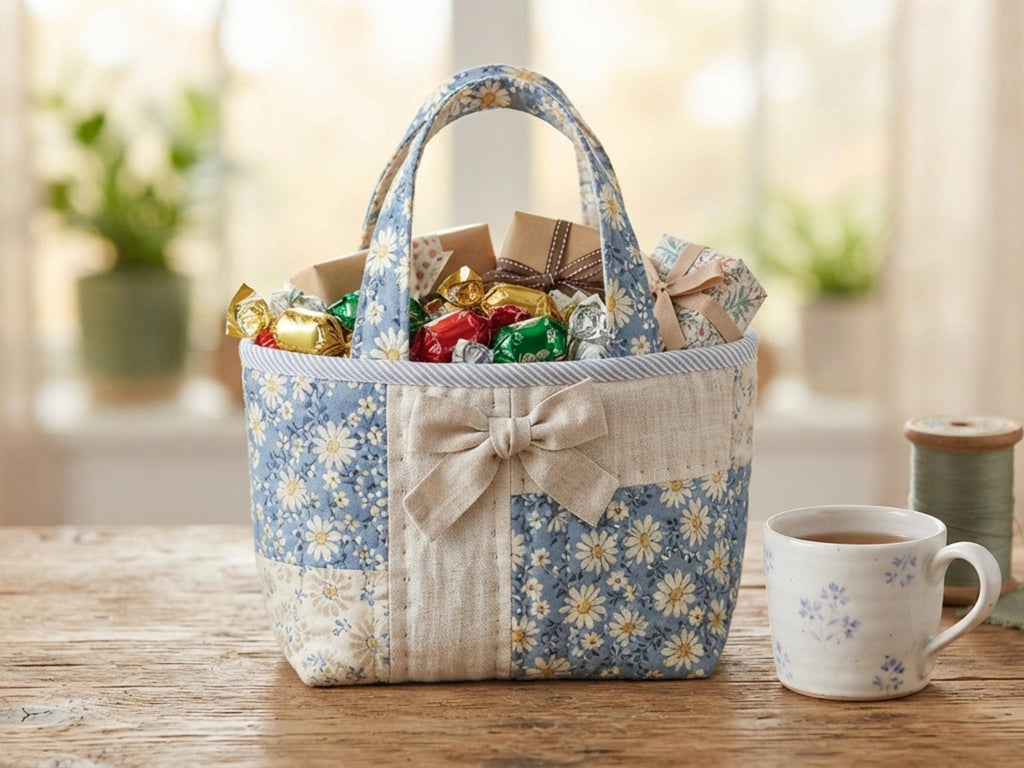 Mini Gift Tote Bag Sewing Pattern | Beginner Box Tote, Patchwork Fabric (PDF Download)