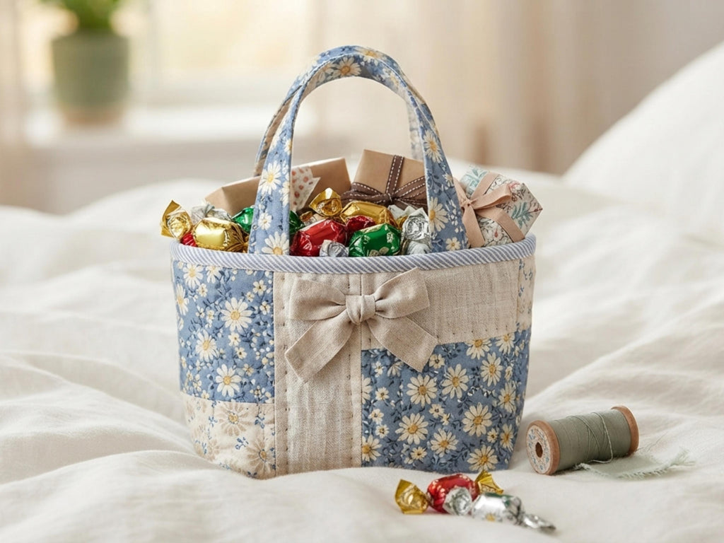 Mini Gift Tote Bag Sewing Pattern | Beginner Box Tote, Patchwork Fabric (PDF Download)