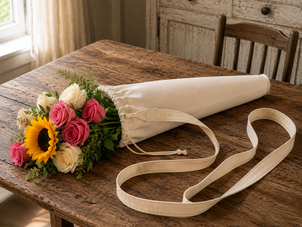 Bouquet Carry Cone Bag Sewing Pattern, Tall Tote PDF, Drawstring Flower Carrier (Instant Download)