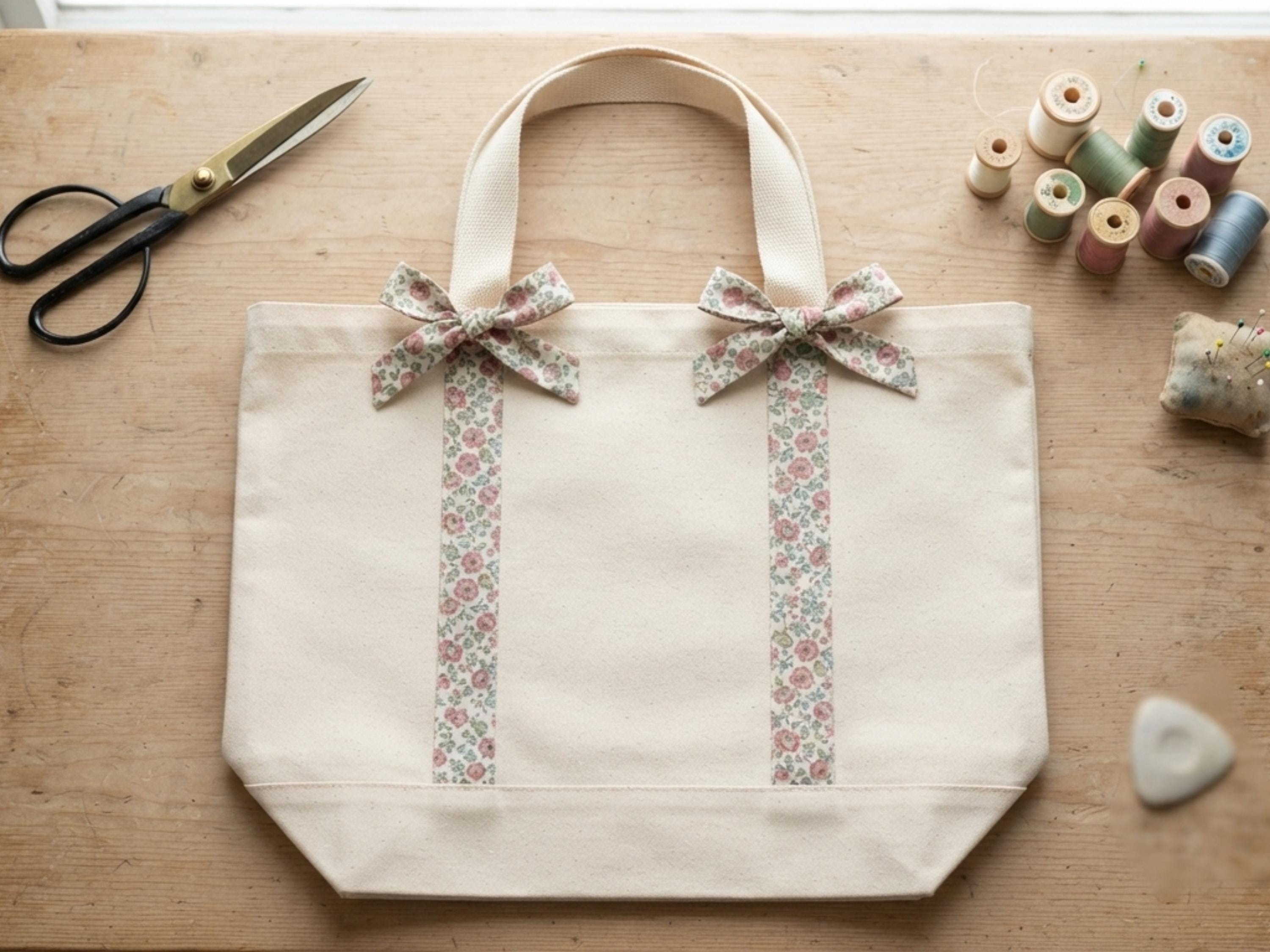 Bow Handle Tote Bag Sewing Pattern PDF | Floral Wrap Tie Canvas Bag | Easy Boxed Base Tote Digital Download