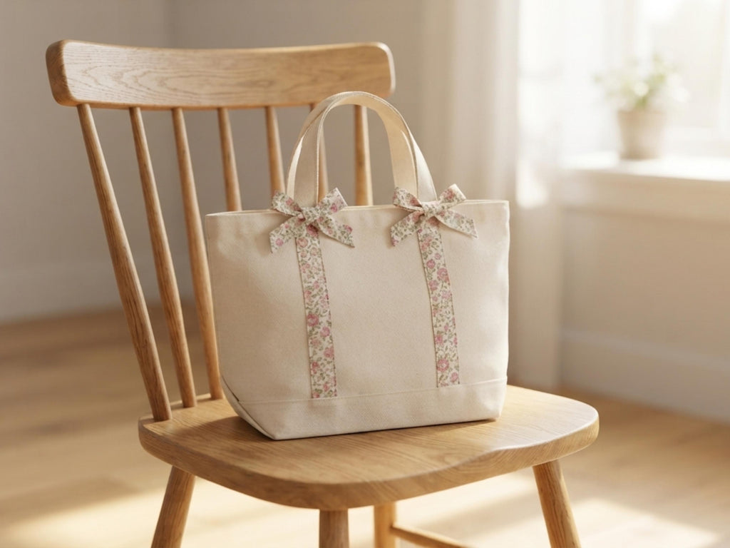 Bow Handle Tote Bag Sewing Pattern PDF | Floral Wrap Tie Canvas Bag | Easy Boxed Base Tote Digital Download
