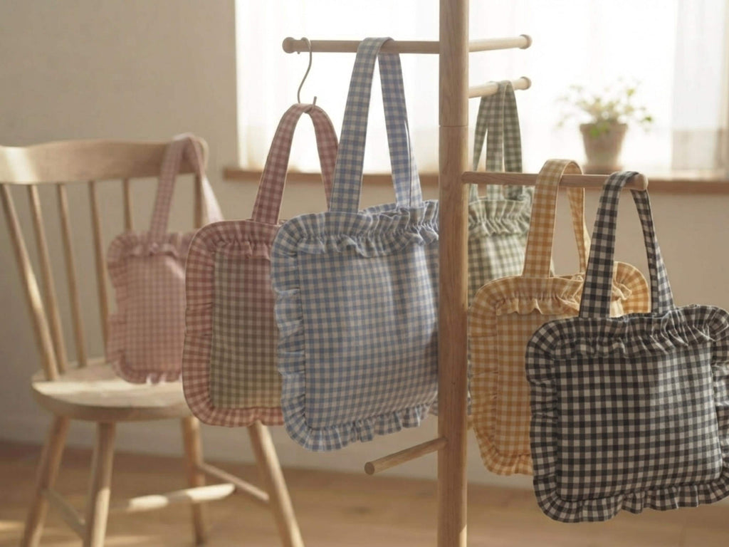 Ruffle Tote Bag Sewing Pattern PDF | Gingham Shoulder Bag | Gathered Ruffle Edge Tote Digital Download