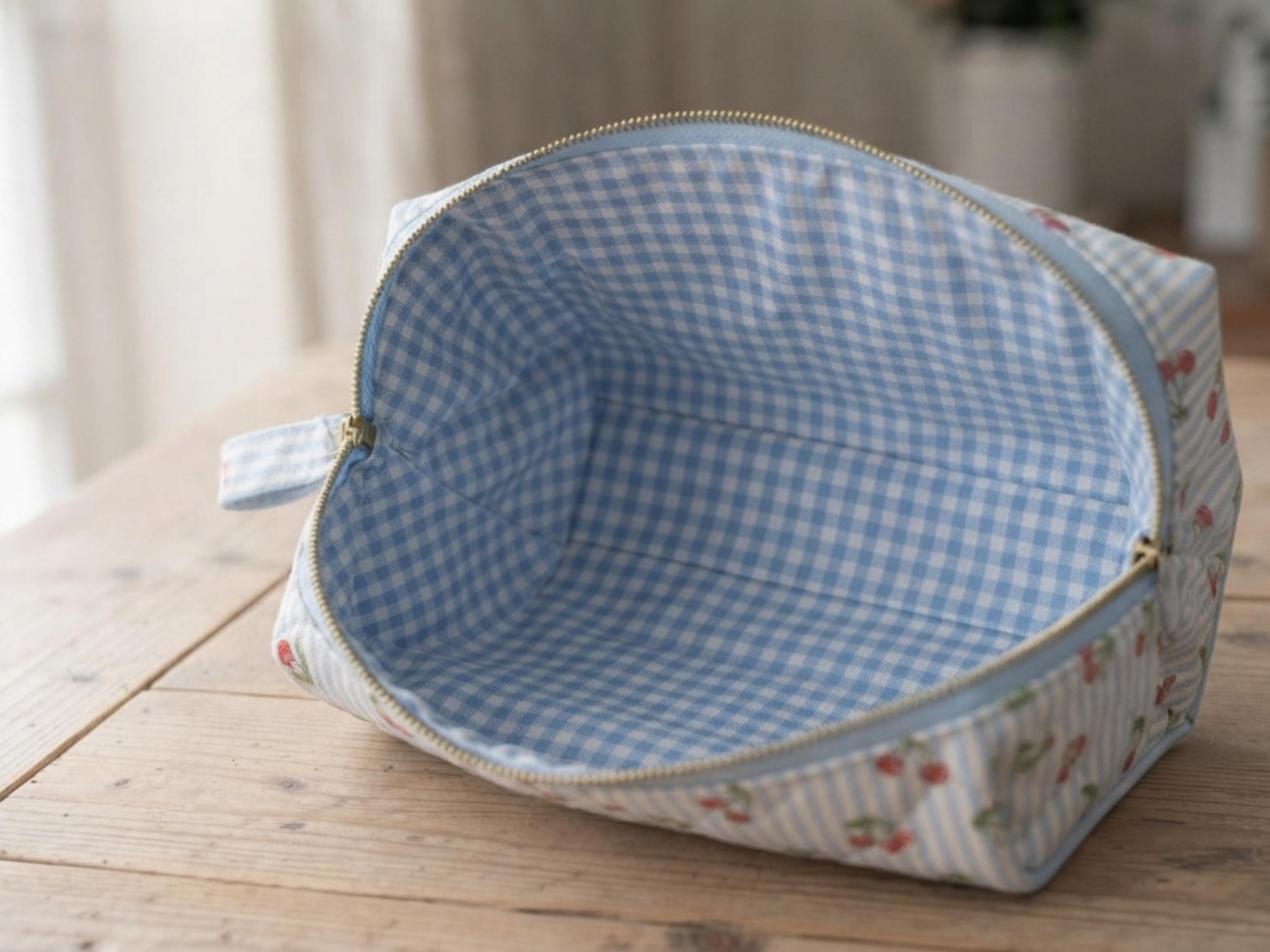 Cosmetic Bag Sewing Pattern PDF | Quilted Zip Pouch 3 Sizes | Cherry Stripe Makeup Bag Digital Download