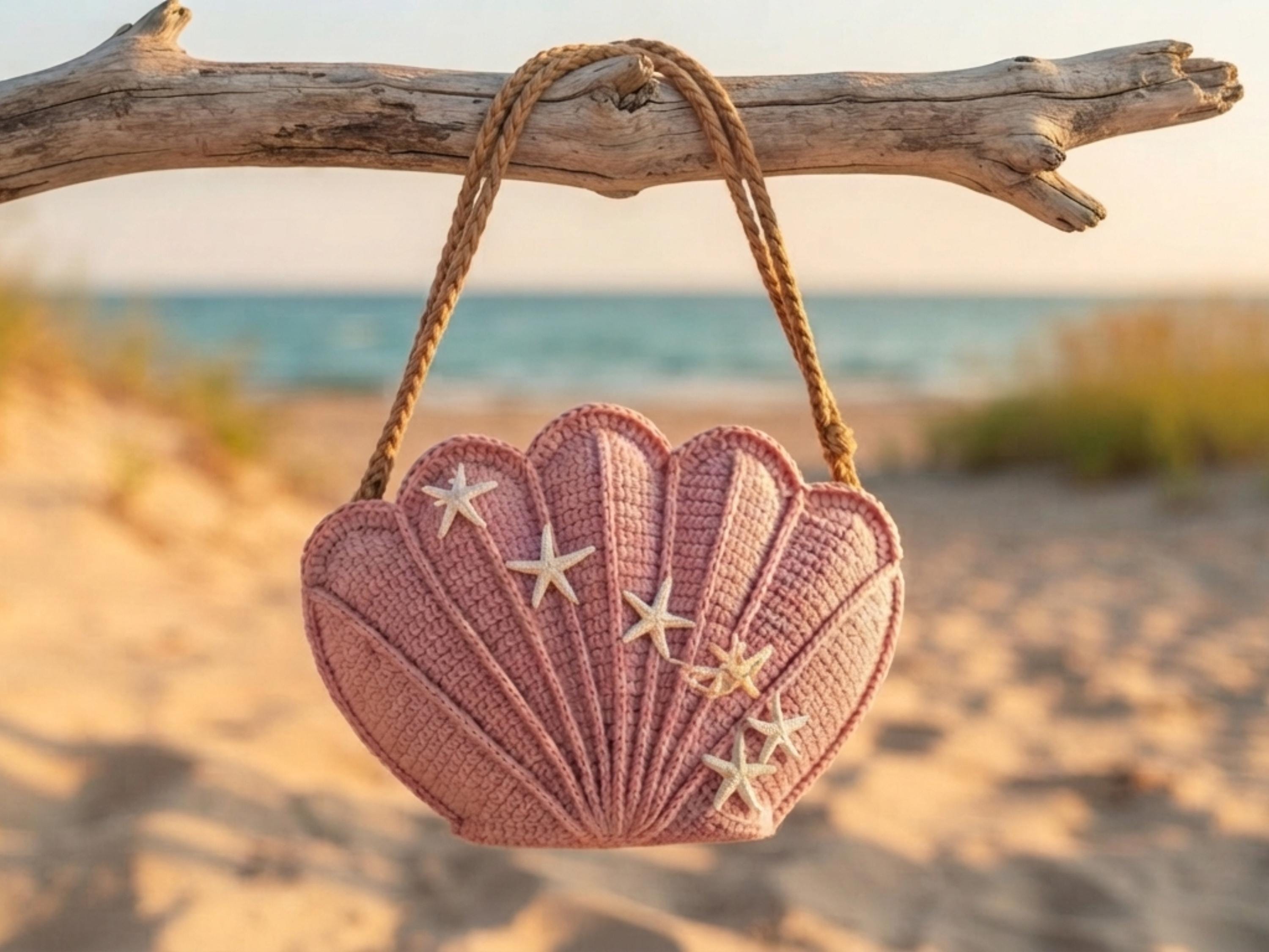Seashell Fan Crossbody Bag Crochet Pattern | Starfish Purse PDF | Boho Beach Bag DIY | Coastal Crochet Tutorial