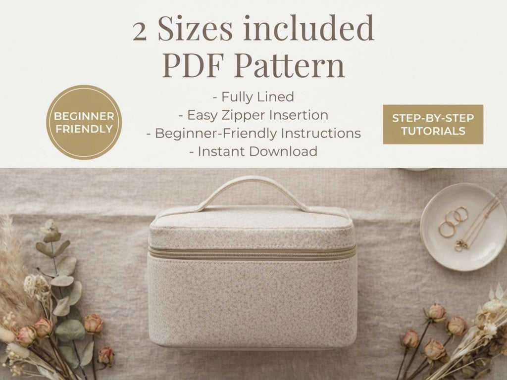 SALE *Beauty Case Sewing Pattern PDF, Vanity Box Bag Pattern, Zip Around Makeup Case, 2 Sizes, Train Case DIY, Instant Download