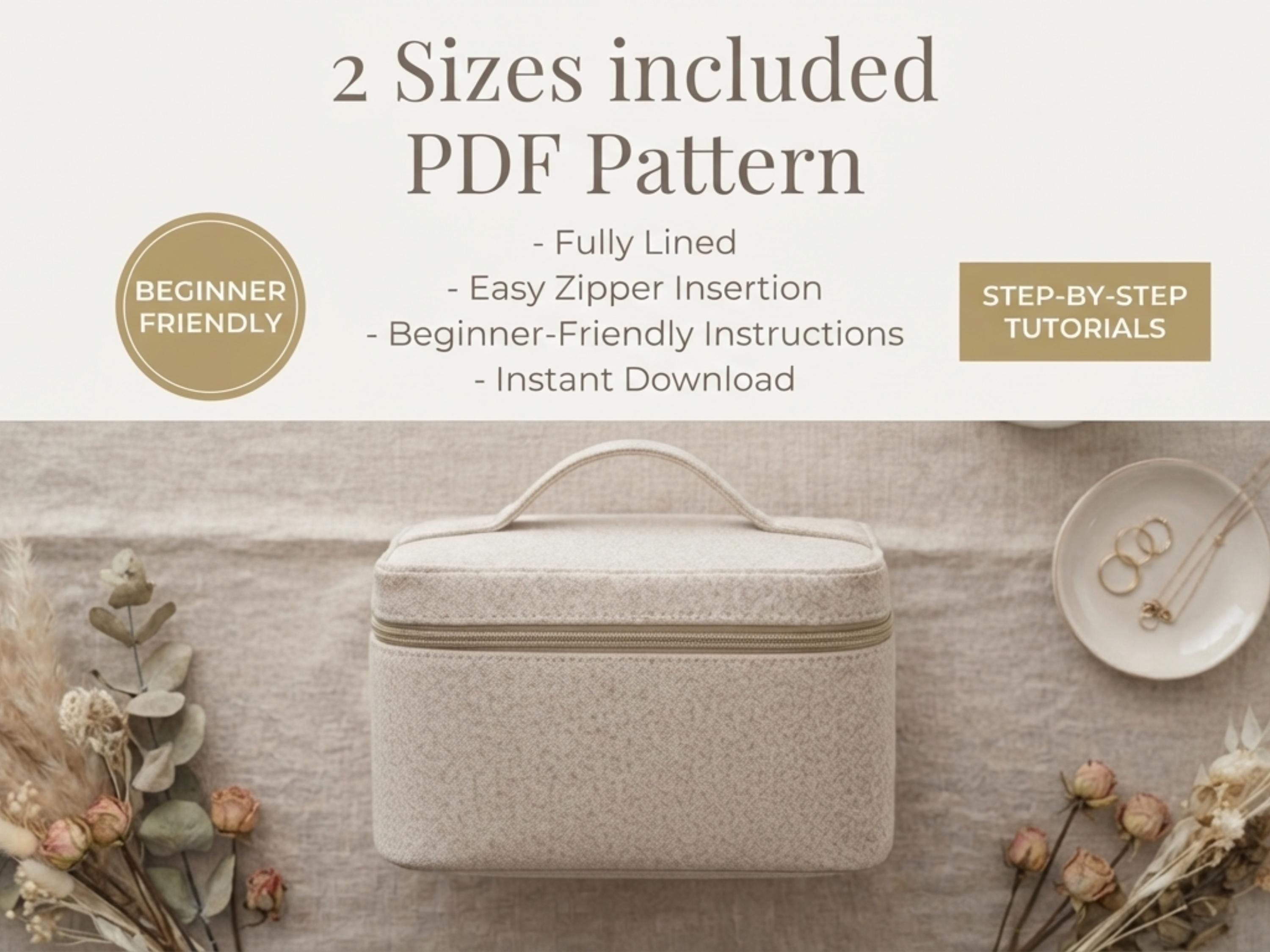 SALE *Beauty Case Sewing Pattern PDF, Vanity Box Bag Pattern, Zip Around Makeup Case, 2 Sizes, Train Case DIY, Instant Download