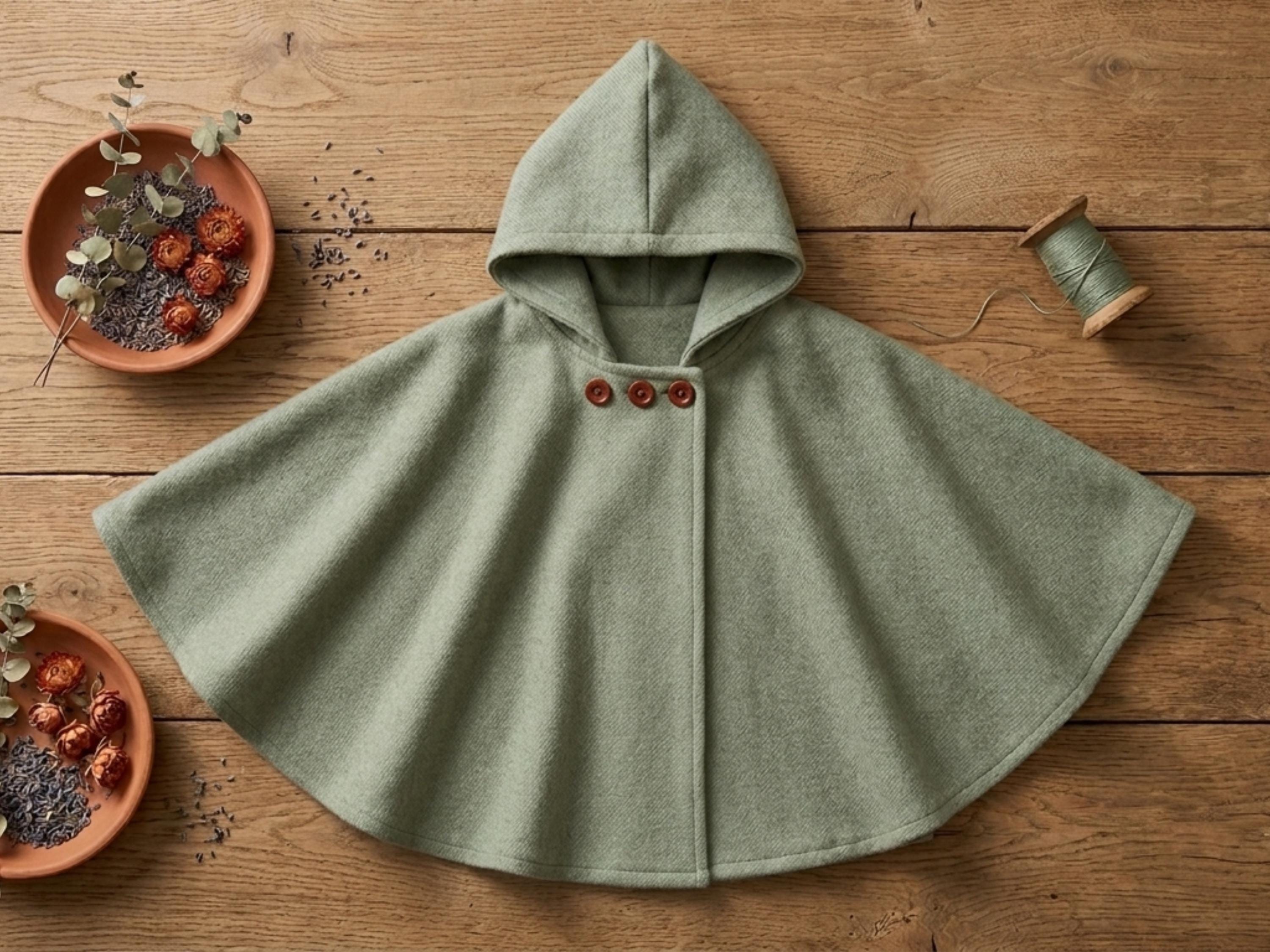 RETIREMENT SALE *Hooded Cape Sewing Pattern Baby Toddler, Full Circle Capelet PDF, Button Closure Kids Cape, Beginner Sewing Pattern