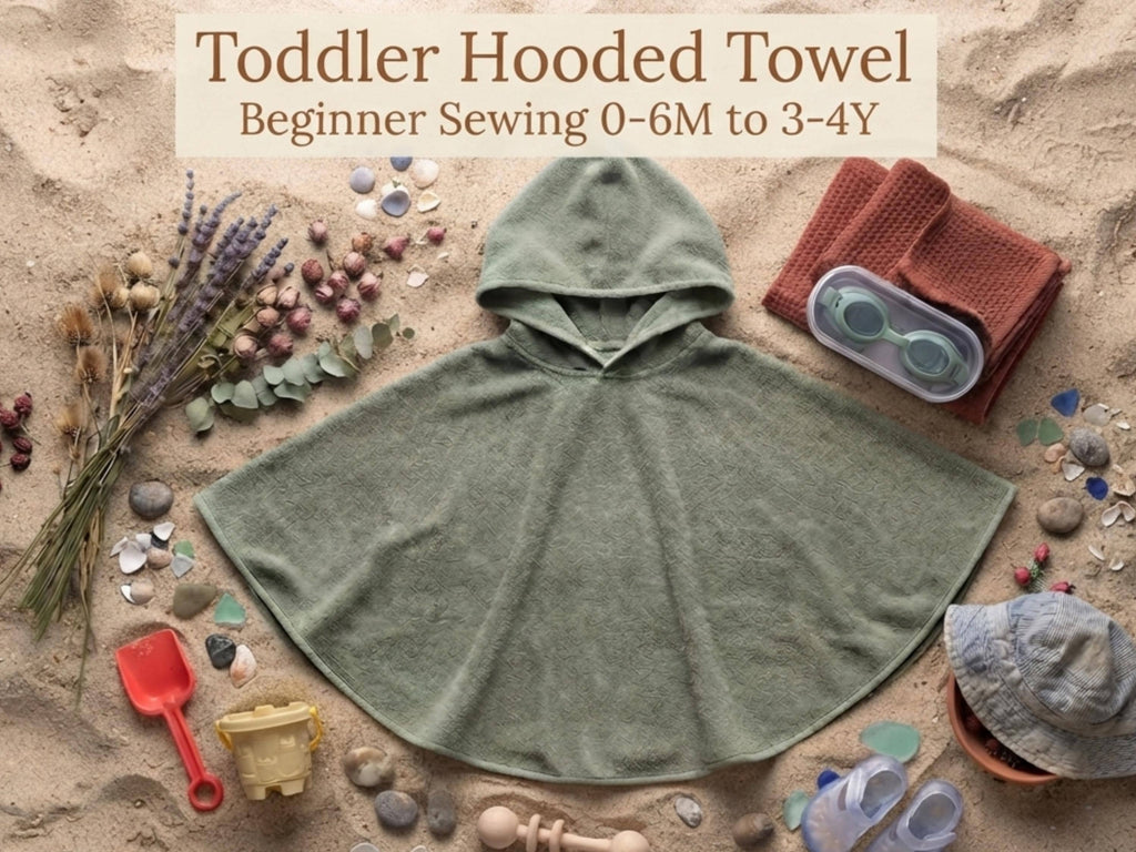 Hooded Towel Poncho Sewing Pattern Kids, Beach Bath Poncho PDF, Baby Toddler Hooded Towel, Beginner Sewing 0-6M to 3-4Y