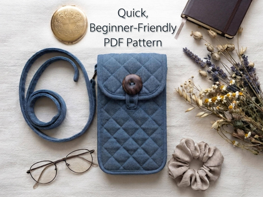 Beginner Crossbody Phone Pouch Sewing Pattern, Button Flap Case (Digital PDF)