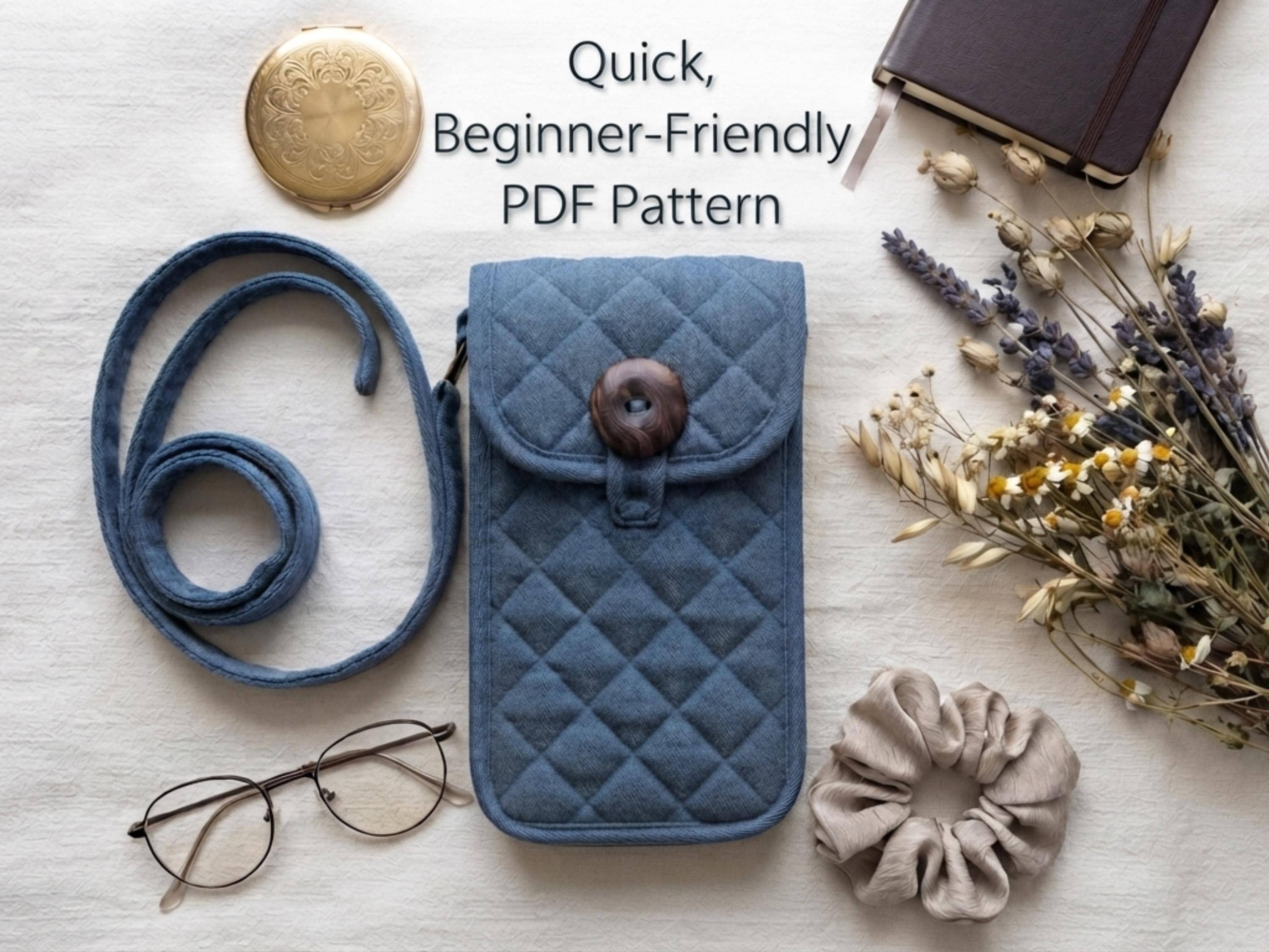Beginner Crossbody Phone Pouch Sewing Pattern, Button Flap Case (Digital PDF)