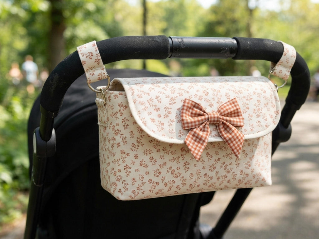 RETIREMENT SALE *Pram Caddy Sewing Pattern PDF, Stroller Organizer Bag Tutorial, Bow Accent Caddy, Baby Shower Gift Idea, Beginner Sewing
