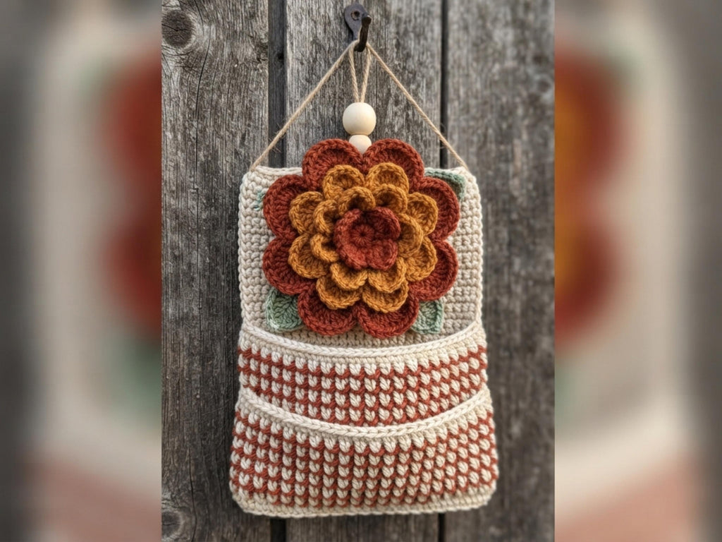 Dahlia Wall Pocket Crochet Pattern PDF, Hanging Flower Organizer, Boho Home Decor, Nursery Storage, Crochet Gift, Easy DIY Pattern