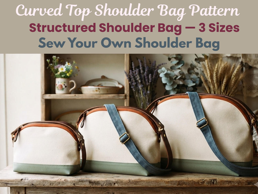 Curved Top Shoulder Bag Sewing Pattern, Zip Top Purse PDF, Adjustable Strap Handbag Tutorial, S M L Sizes, Digital Download