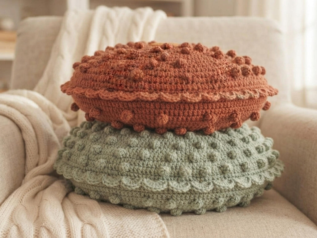 Crochet Flower Pillow Pattern, Bobble Stitch Cushion, Textured Bloom (PDF)