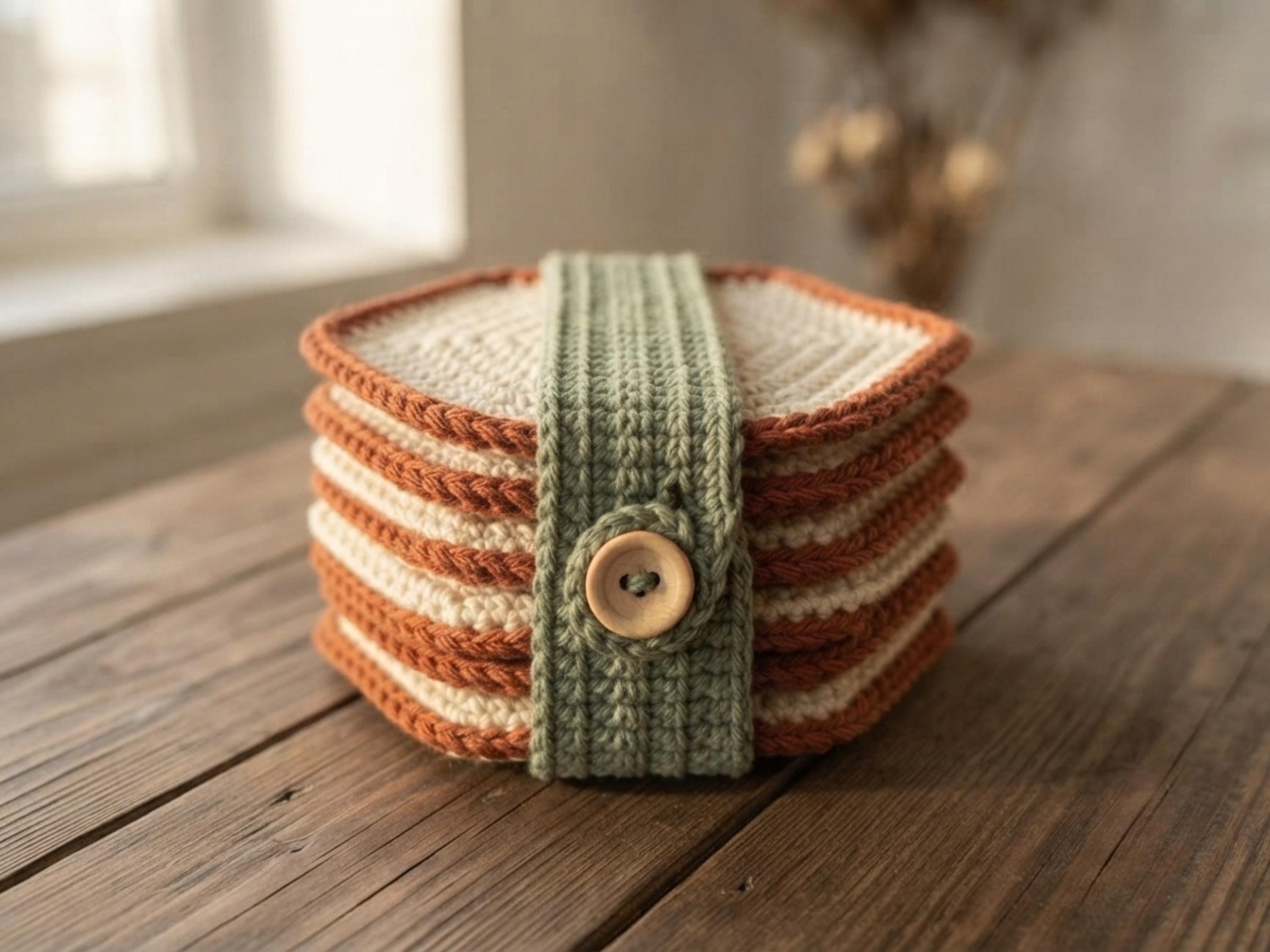 Crochet Basket & Coaster Set Pattern, Ribbed Texture, Hexagon Coasters (PDF Download)