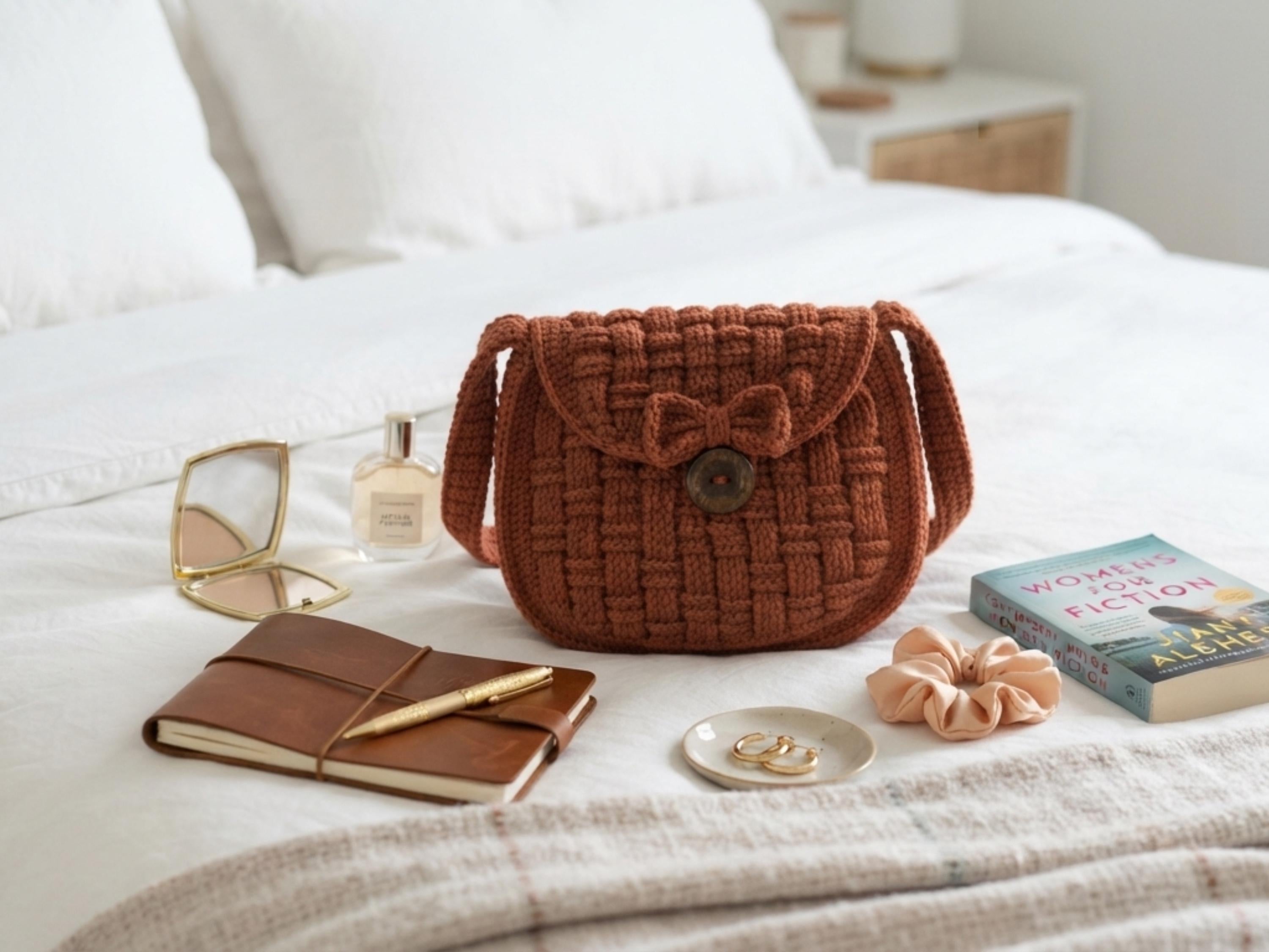 Crochet Bow Crossbody Bag Pattern, Basket Weave Handbag Tutorial (PDF Download)