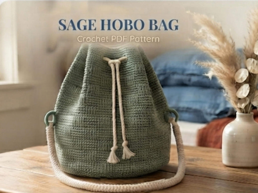 Sage Linen Stitch Hobo Bag Crochet Pattern, Beginner Friendly Drawstring Tutorial (PDF Download)