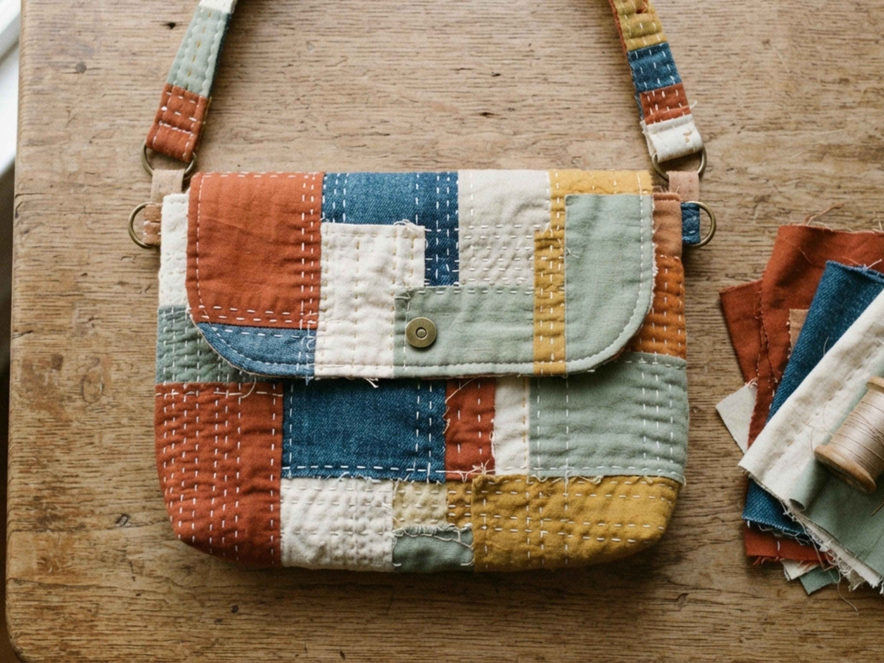 RETIREMENT SALE *Boro Patchwork Crossbody Bag PDF Sewing Pattern | Scrap Fabric Messenger Bag | Quilted Sashiko Style | Beginner Friendly