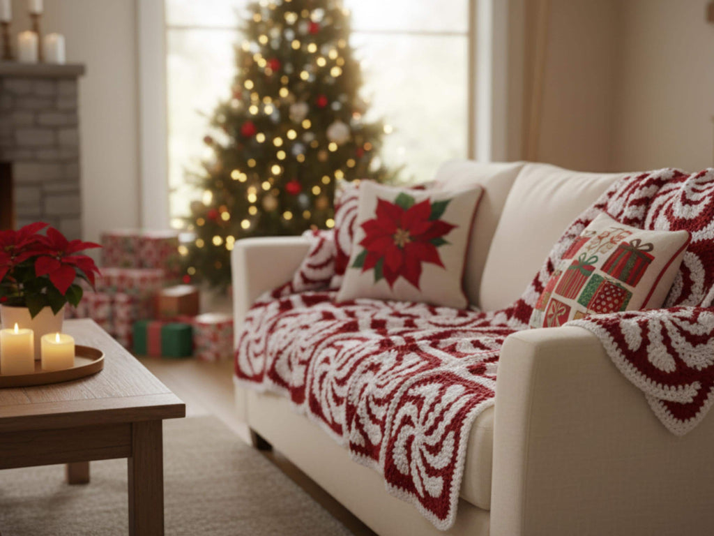 Christmas blanket Crochet Pattern PDF| Candy Cane Granny Circle Blanket Throw |Retro Holiday Crochet Pattern Instant Download