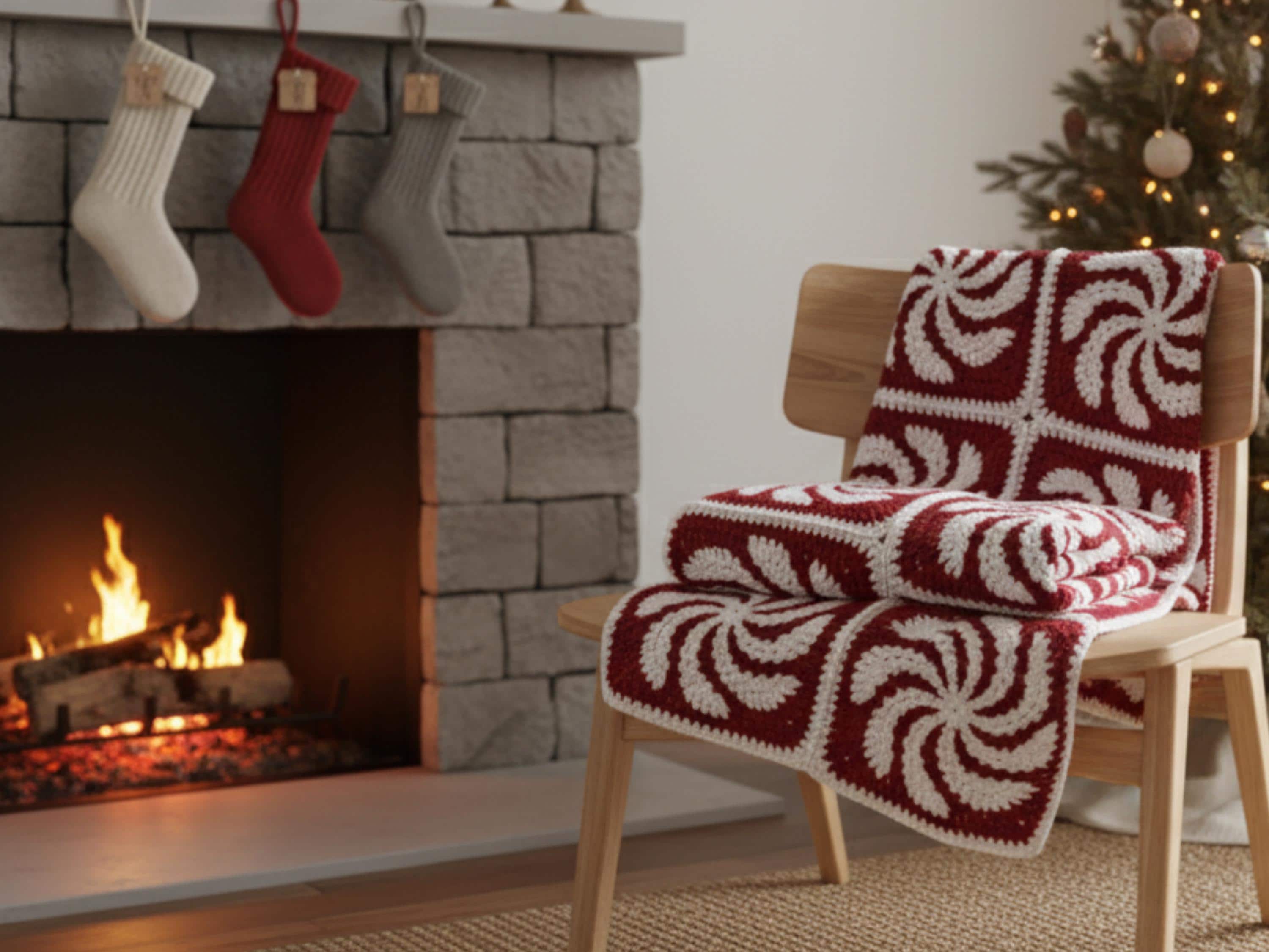 Christmas blanket Crochet Pattern PDF| Candy Cane Granny Circle Blanket Throw |Retro Holiday Crochet Pattern Instant Download