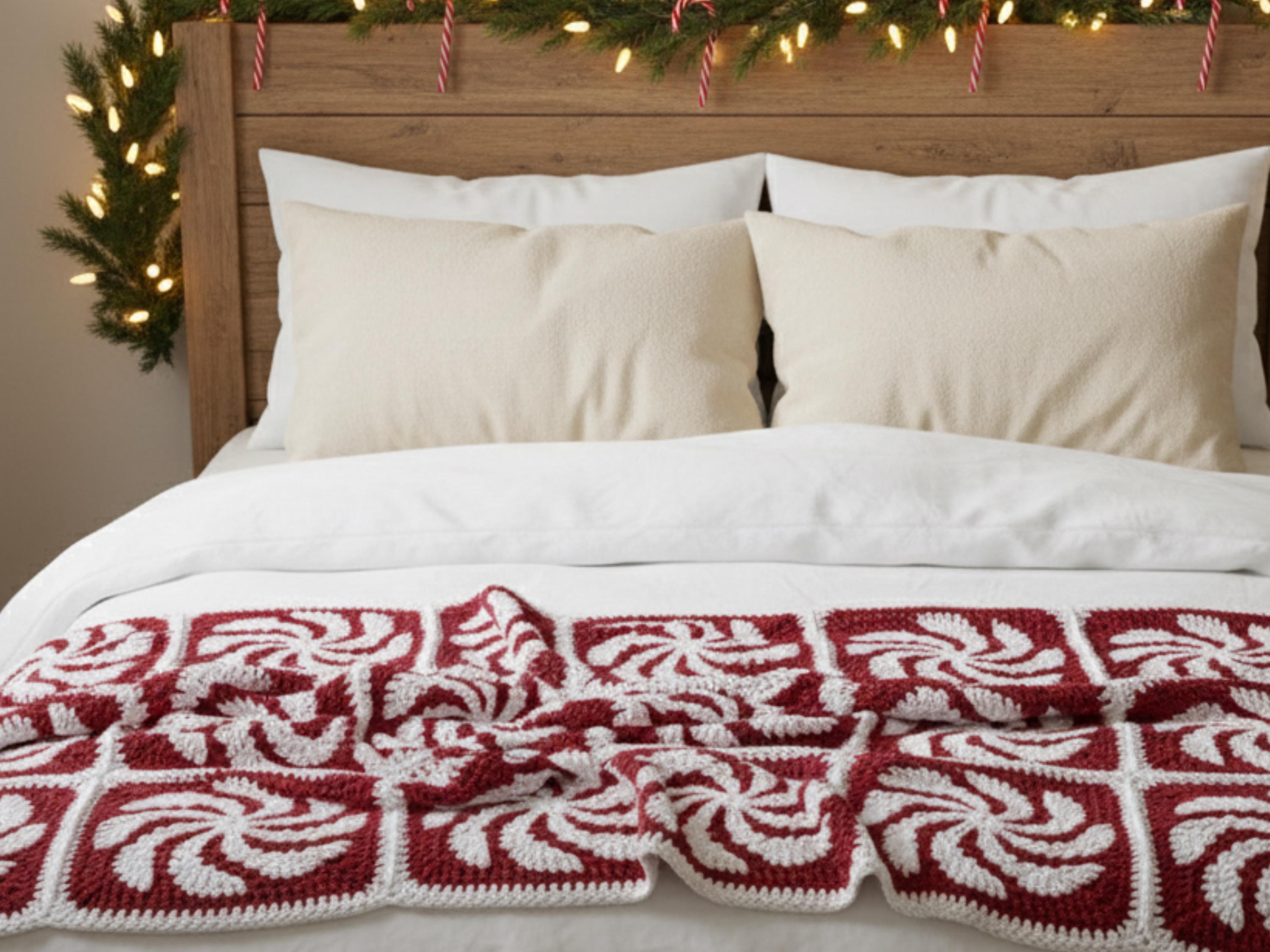 Christmas blanket Crochet Pattern PDF| Candy Cane Granny Circle Blanket Throw |Retro Holiday Crochet Pattern Instant Download