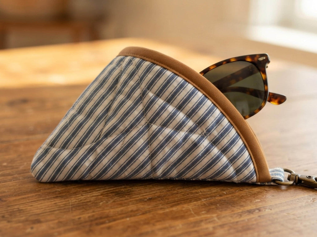 Fan Pocket Sunglasses Case Sewing Pattern PDF | Quilted Striped Pouch DIY | Clip-On Glasses Case Tutorial