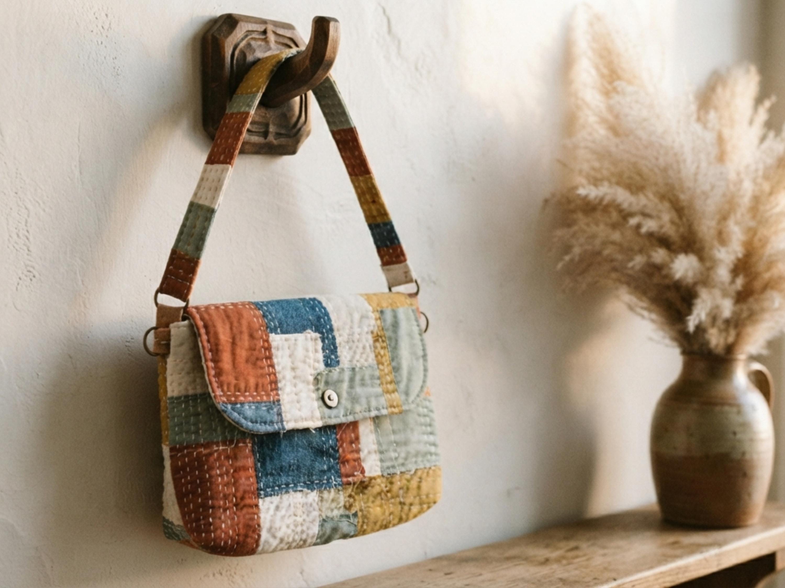 RETIREMENT SALE *Boro Patchwork Crossbody Bag PDF Sewing Pattern | Scrap Fabric Messenger Bag | Quilted Sashiko Style | Beginner Friendly
