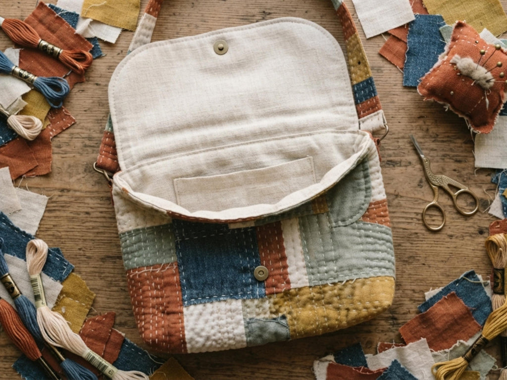RETIREMENT SALE *Boro Patchwork Crossbody Bag PDF Sewing Pattern | Scrap Fabric Messenger Bag | Quilted Sashiko Style | Beginner Friendly