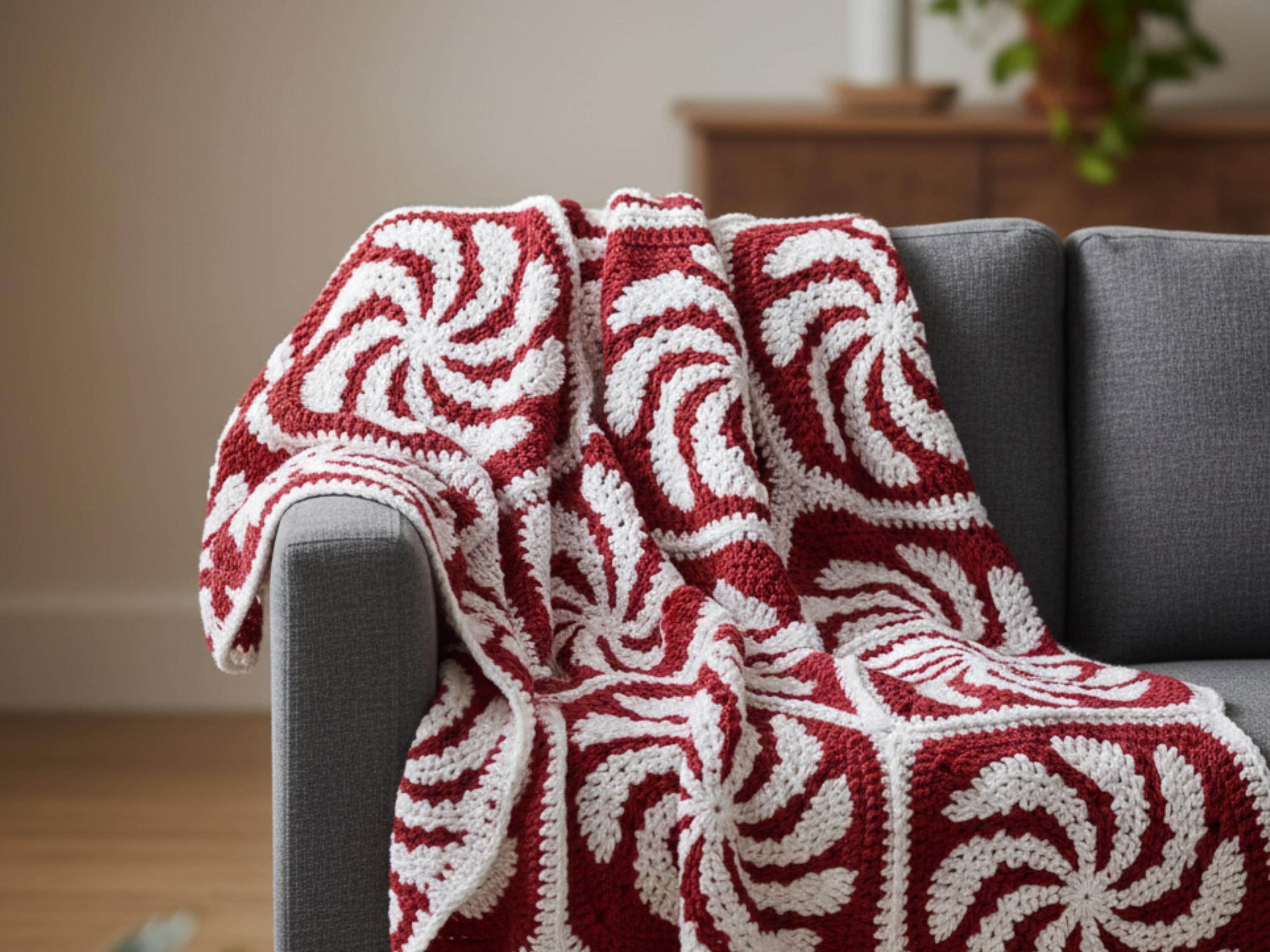 Christmas blanket Crochet Pattern PDF| Candy Cane Granny Circle Blanket Throw |Retro Holiday Crochet Pattern Instant Download