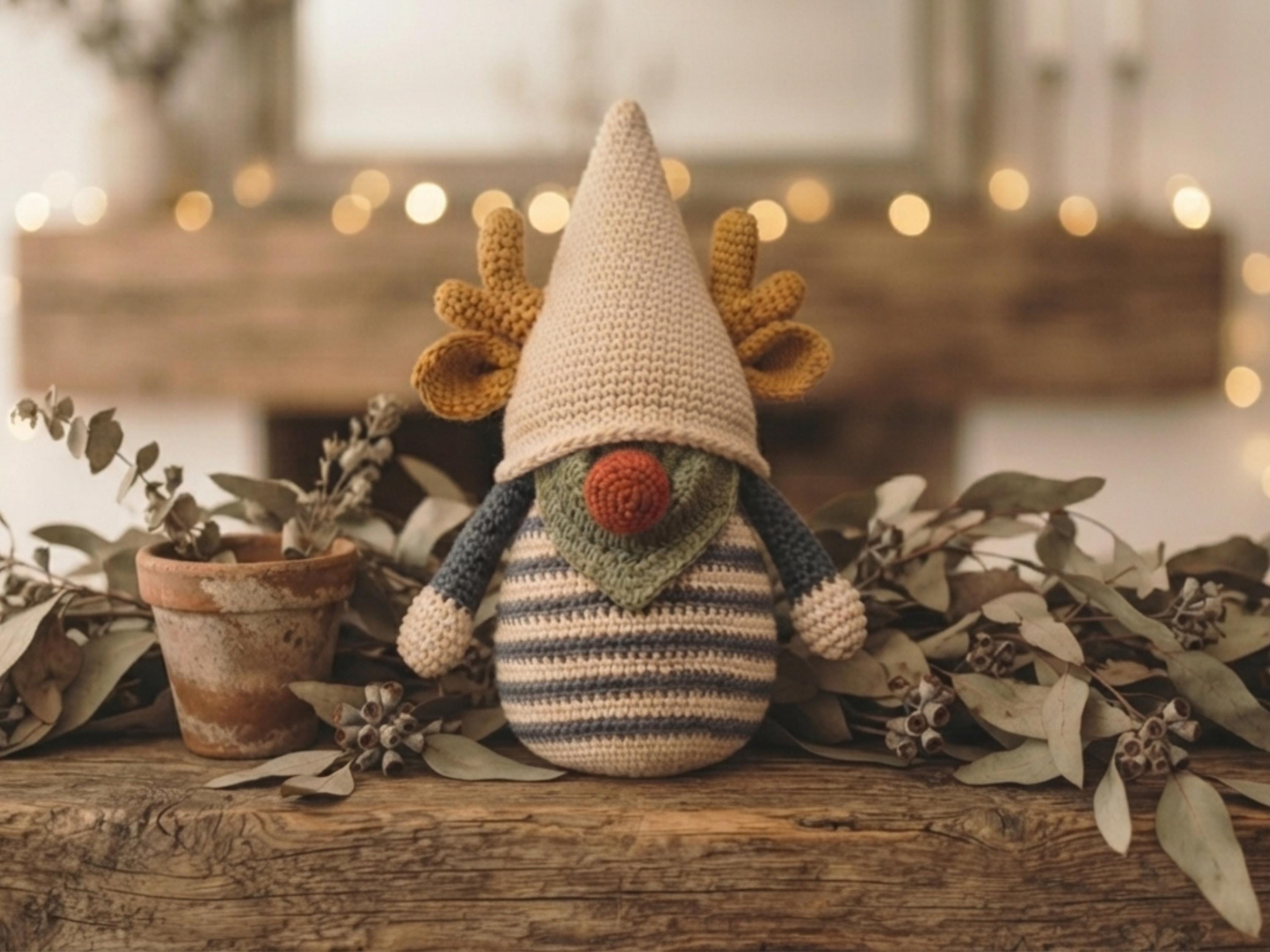 RETIREMENT SALE *Reindeer Gnome Crochet Pattern, Woodland Christmas Gnome Amigurumi, Easy PDF Tutorial, Farmhouse Holiday Decor, Beginner