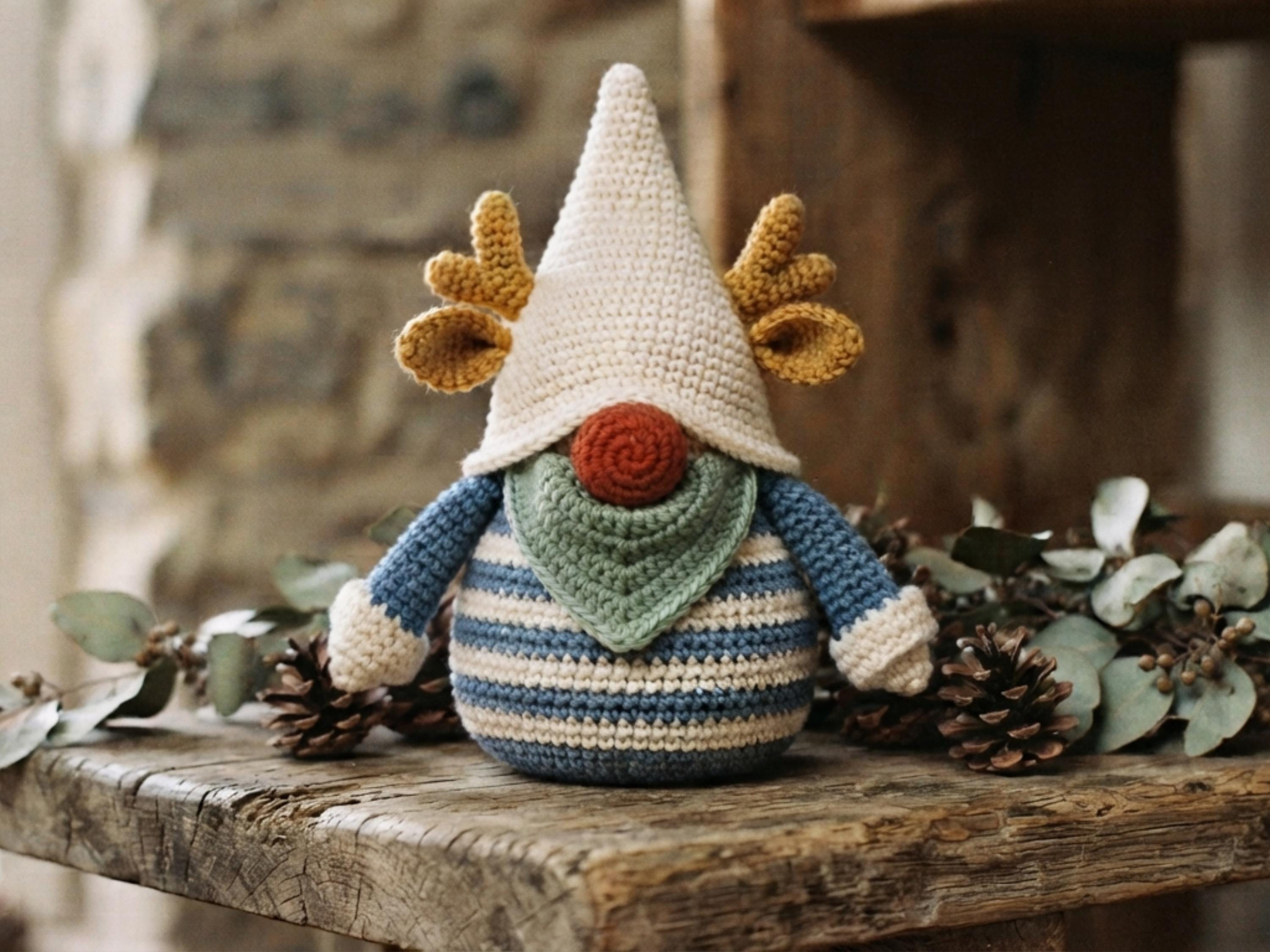 RETIREMENT SALE *Reindeer Gnome Crochet Pattern, Woodland Christmas Gnome Amigurumi, Easy PDF Tutorial, Farmhouse Holiday Decor, Beginner