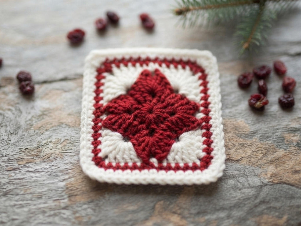 Star Granny Coaster Crochet Pattern | Farmhouse Christmas Coaster PDF | Easy Puff Stitch Star Motif | Digital Download (PDF Download)