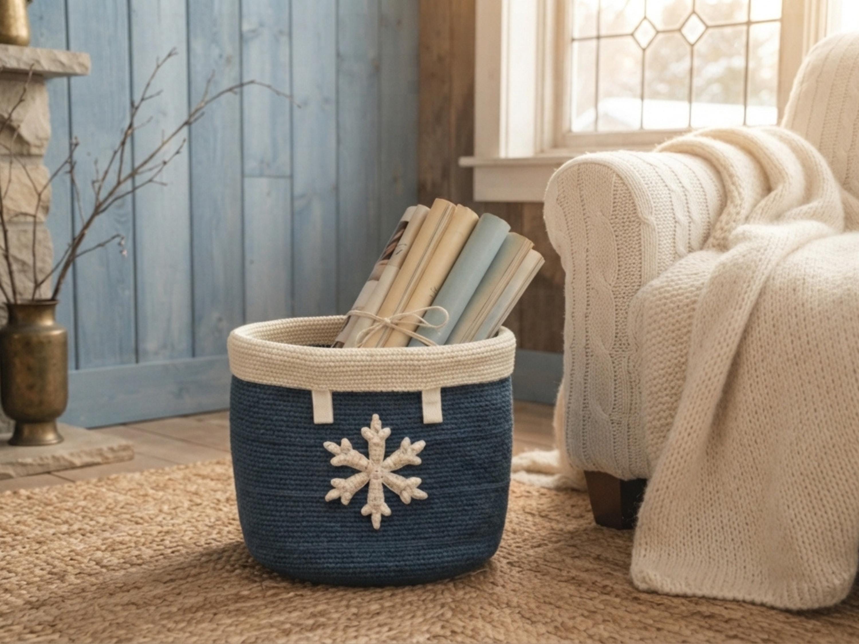 Crochet Snowflake Basket Pattern PDF | Round Storage Basket | Winter Home Decor | Chunky Yarn Basket