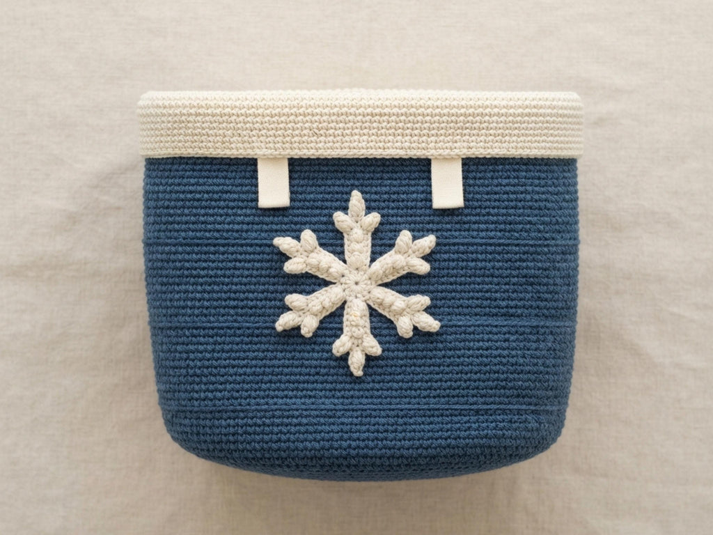 Crochet Snowflake Basket Pattern PDF | Round Storage Basket | Winter Home Decor | Chunky Yarn Basket