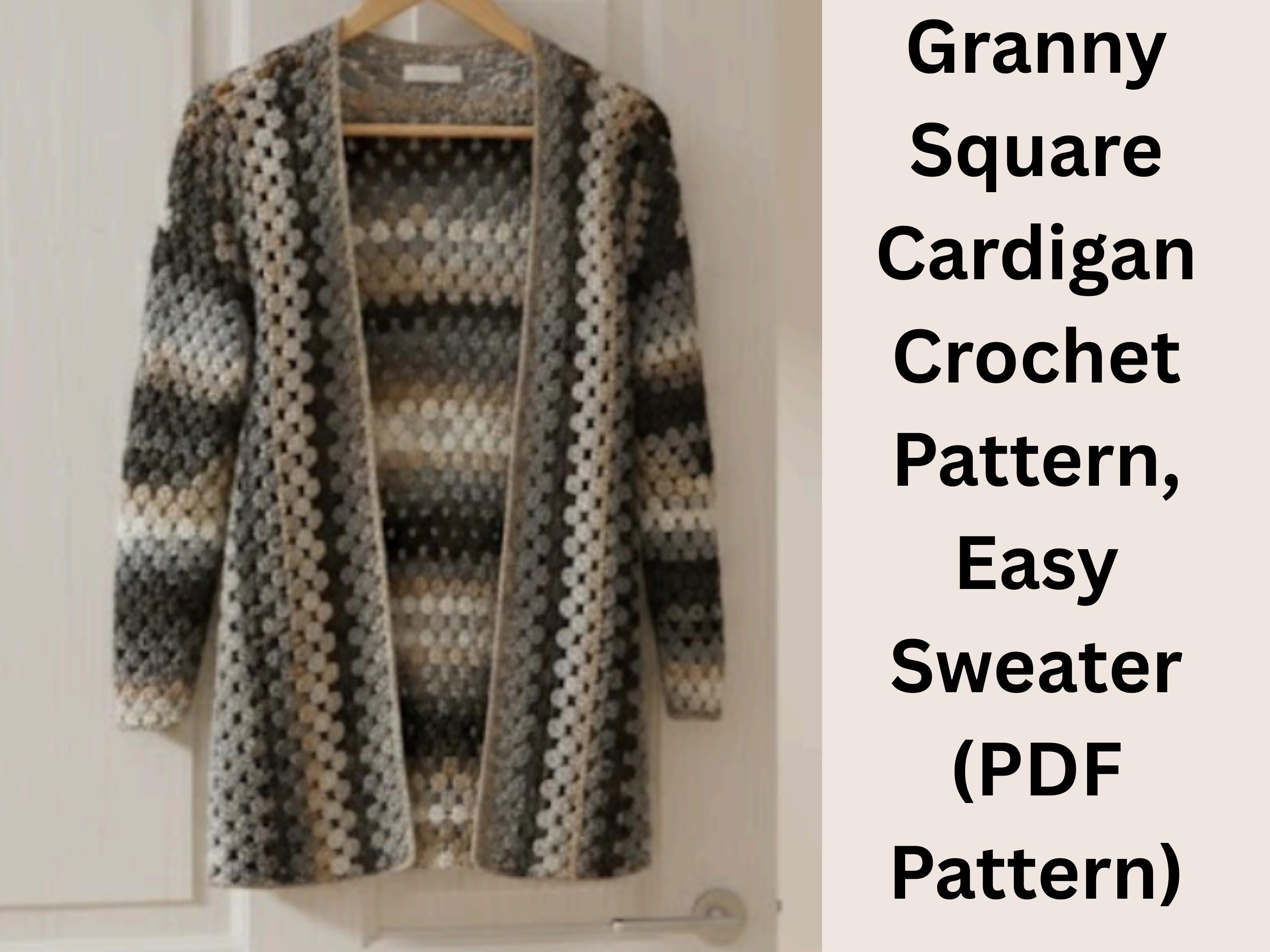 Granny Square Cardigan Crochet Pattern, Easy Sweater (PDF Pattern)