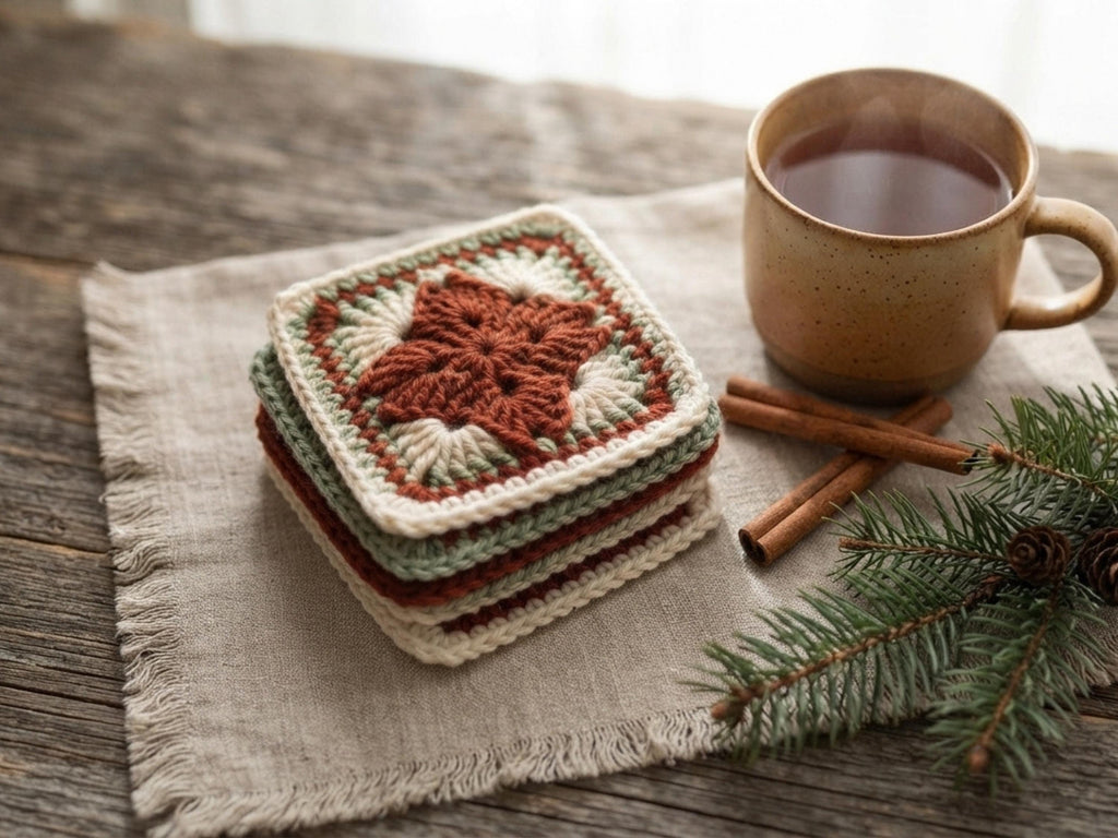 Star Granny Coaster Crochet Pattern | Farmhouse Christmas Coaster PDF | Easy Puff Stitch Star Motif | Digital Download (PDF Download)