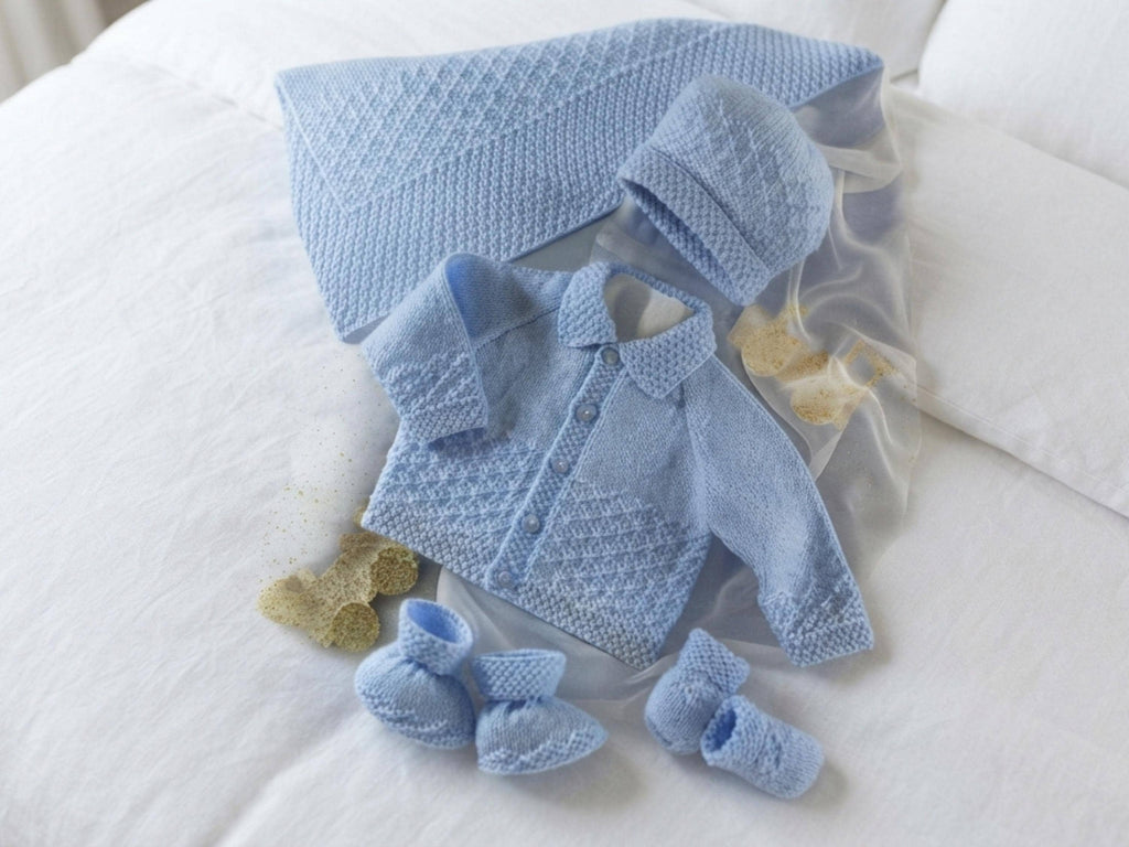 Vintage Baby Boy Knitting Pattern, Cardigan, Blanket, Booties Set (PDF Download)