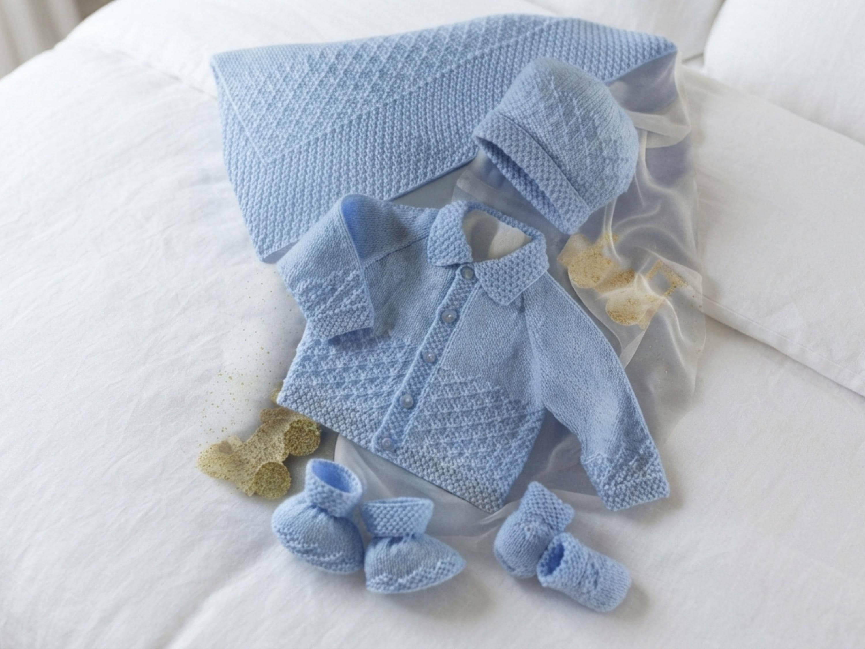 Vintage Baby Boy Knitting Pattern, Cardigan, Blanket, Booties Set (PDF Download)