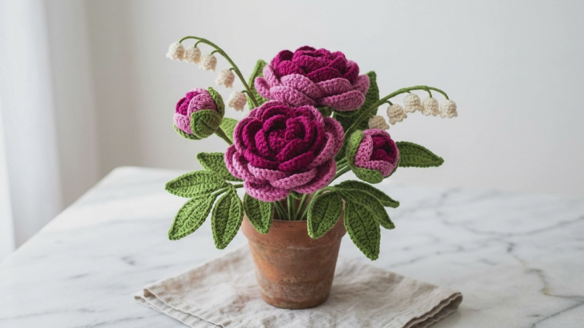 Easy beginner crochet pattern Crochet Peony Bouquet Crochet Pattern PDF| Flower Pot Amigurumi | Lily of the Valley Gift | Handmade Decor Digital Download Instant-Gift for teacher